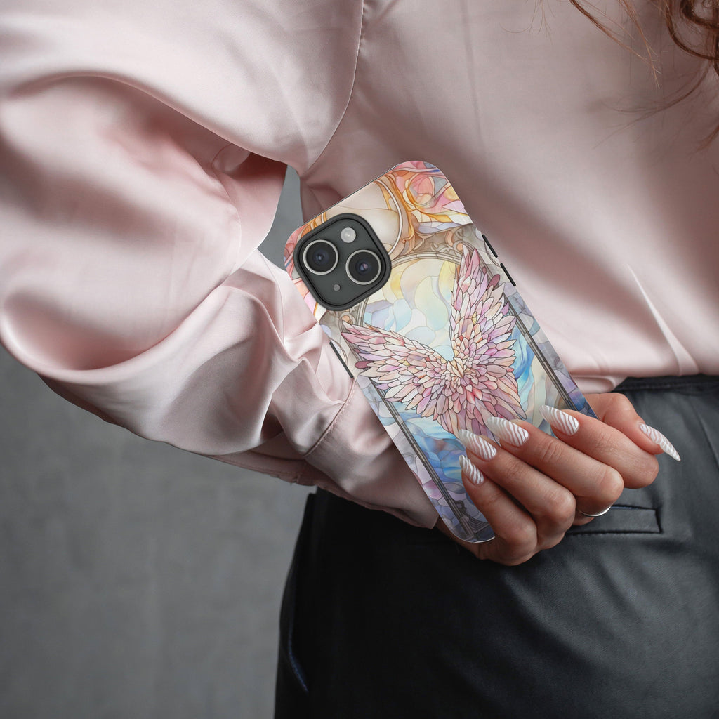 Stained Glass Angel Wings Phone Case, Aesthetic Phone Cover for iPhone 16 15 14 13 Magsafe, Pro Max Plus Samsung Galaxy S25, 358