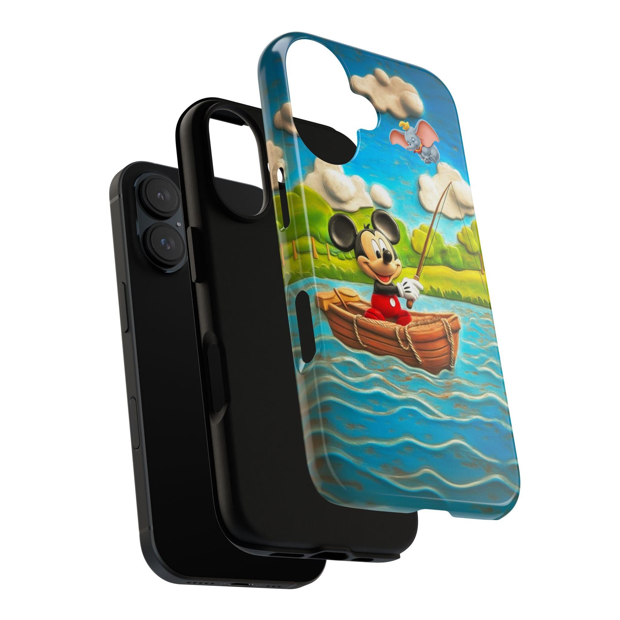 Mickey Mouse & Dumbo Fishing Phone Case, Cute Disney Cartoon Boat Scene Phone Cover for iPhone 16, 15, 14 Tough or Magsafe, Samsung, 442.49