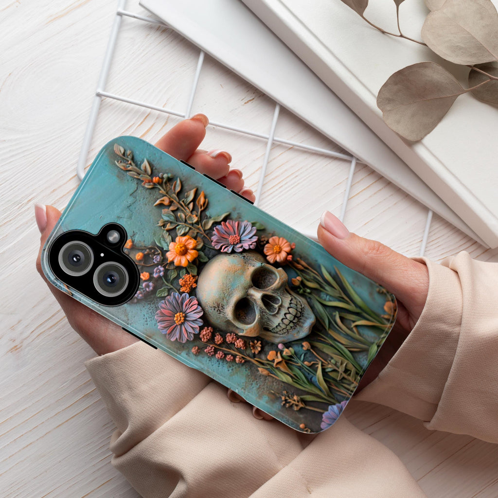 3D Floral Anatomy Skull Phone Case, Anatomical Dia de los Muertos Art Design, Floral Human Skull Phone Cover for iPhone, Galaxy,  435.2