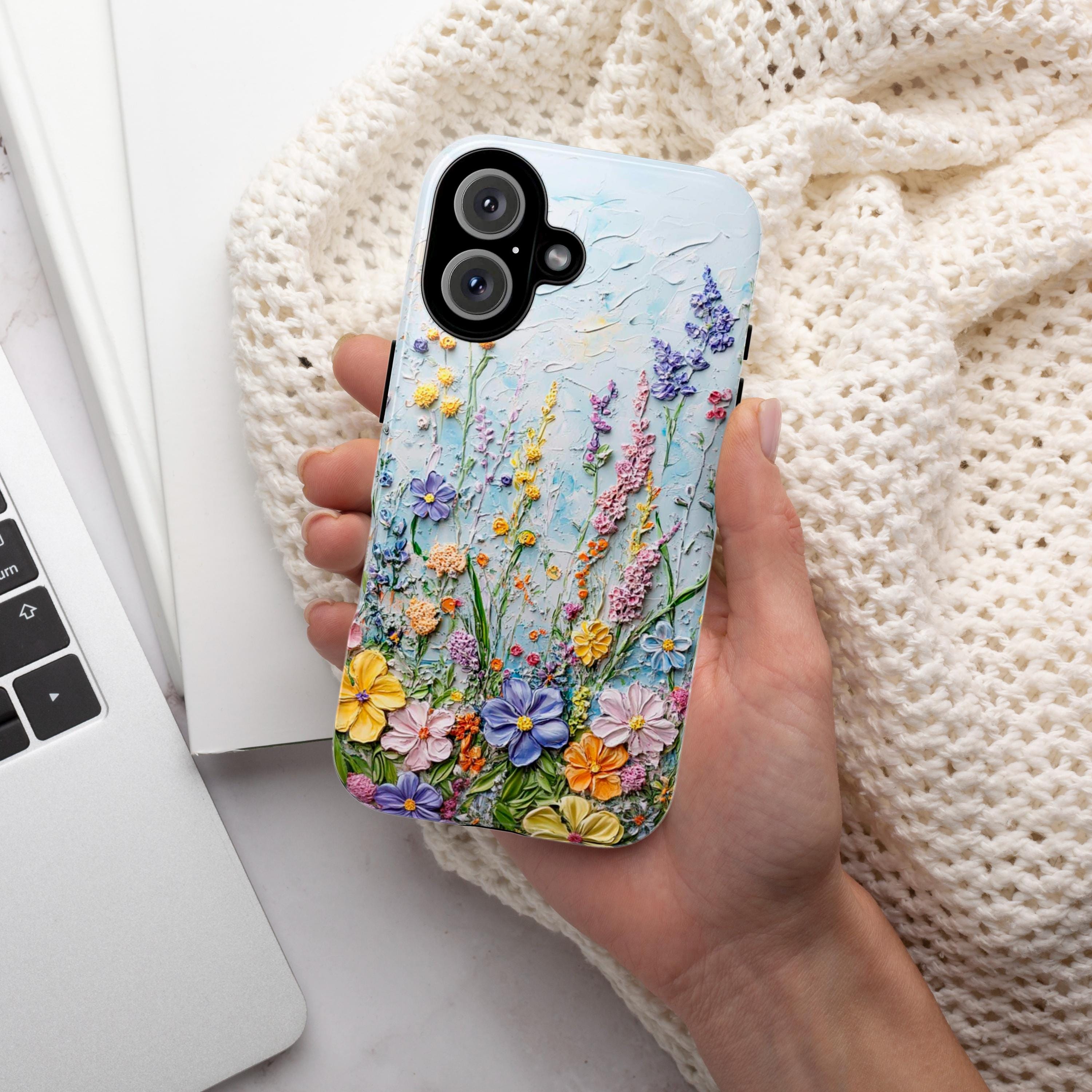 Pastel Flowers Art Wildflower Phone Case, Delicate Floral Meadow Design Phone Cover for iPhone 16 15 14 13 Tough or Magsafe, Samsung, 439.40