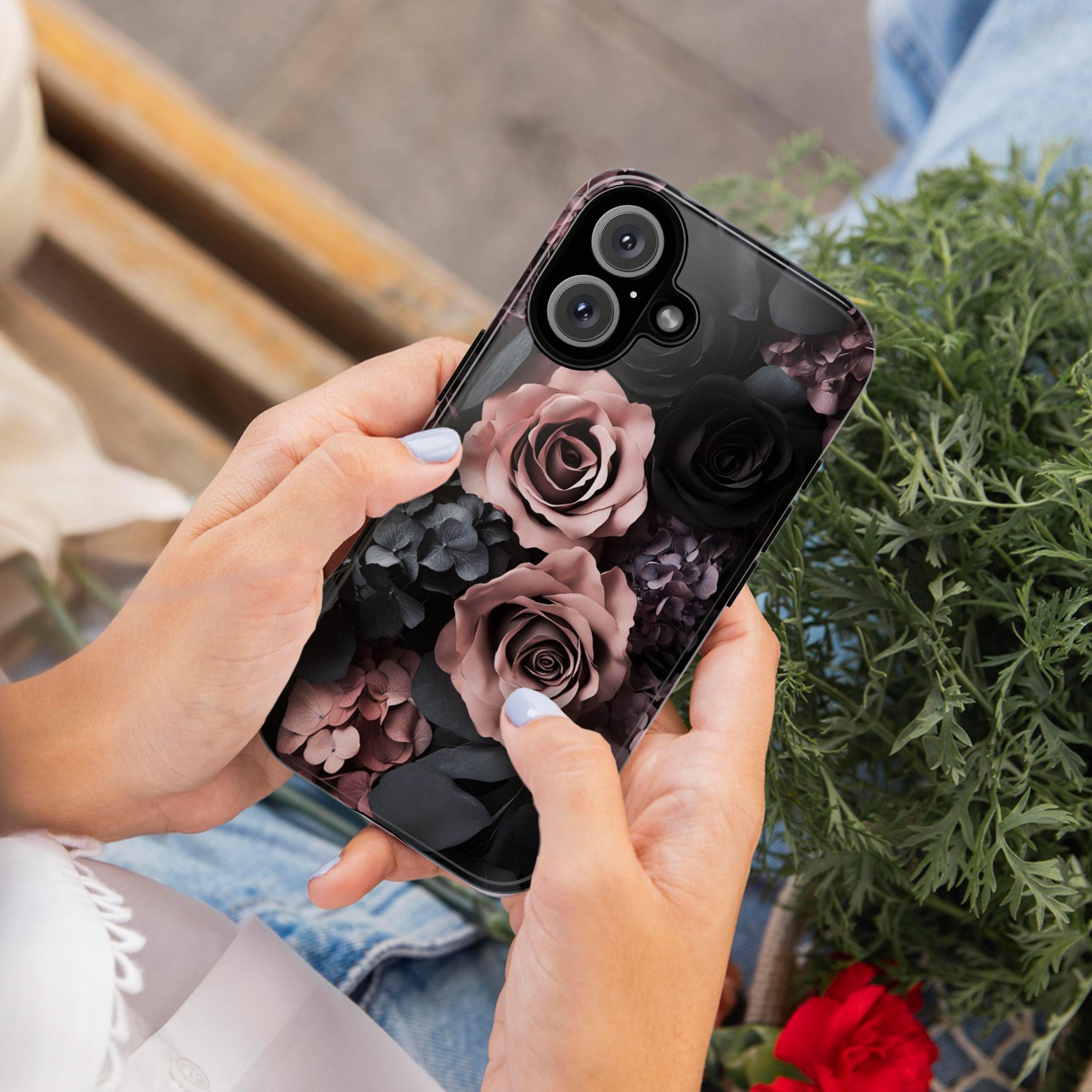 Dark Floral Phone Case, Pink and Black Rose Flowers Case, Gothic Dark Academia for iPhone Magsafe 16, 15, 14, 13 & Samsung, Pixel 9, 428.18