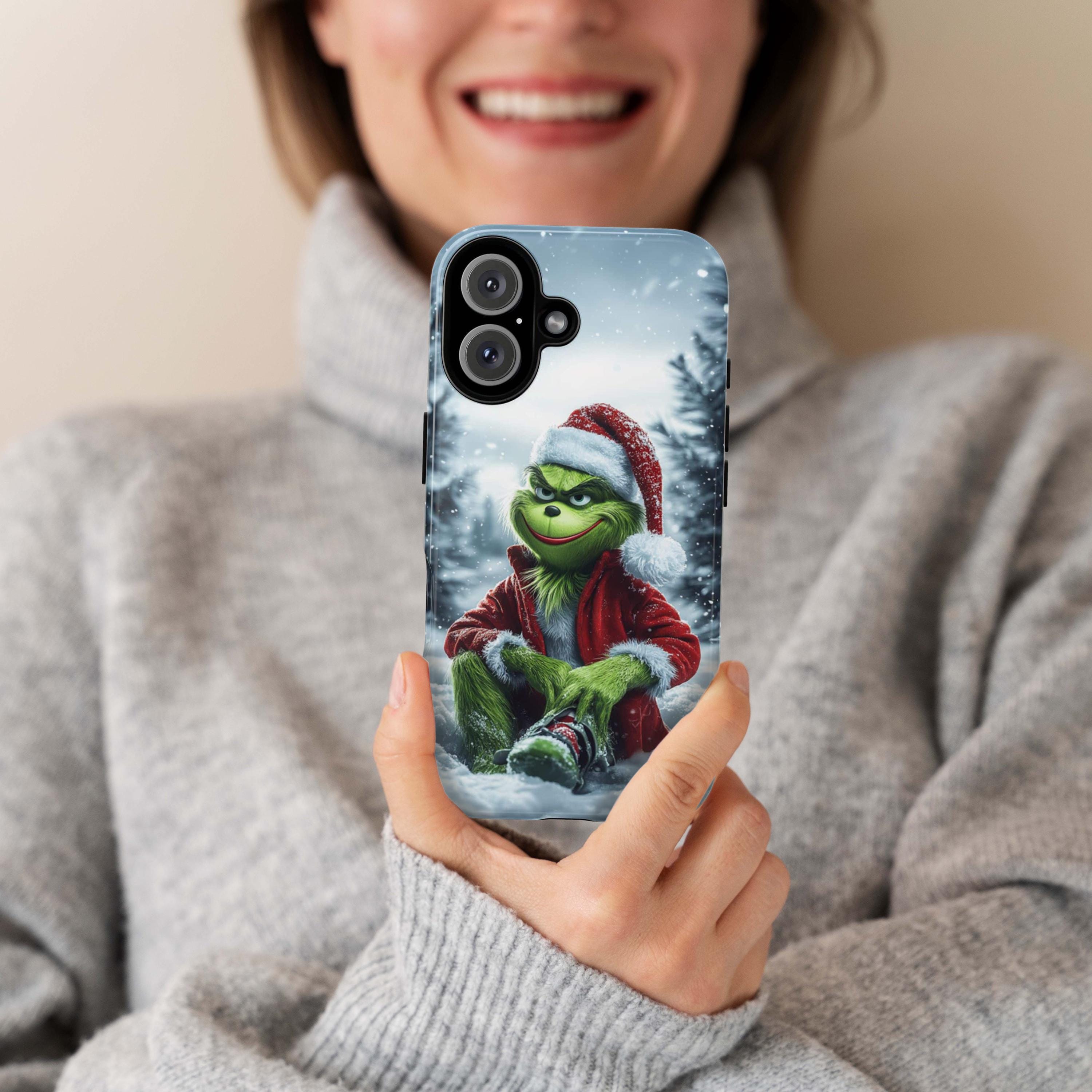 Funny Grinch Christmas Phone Case, Winter Forest Cover Xmas Grinch Art Cover for iPhone 16 15 14 13 Pro Max Plus, Samsung S24, 431.11