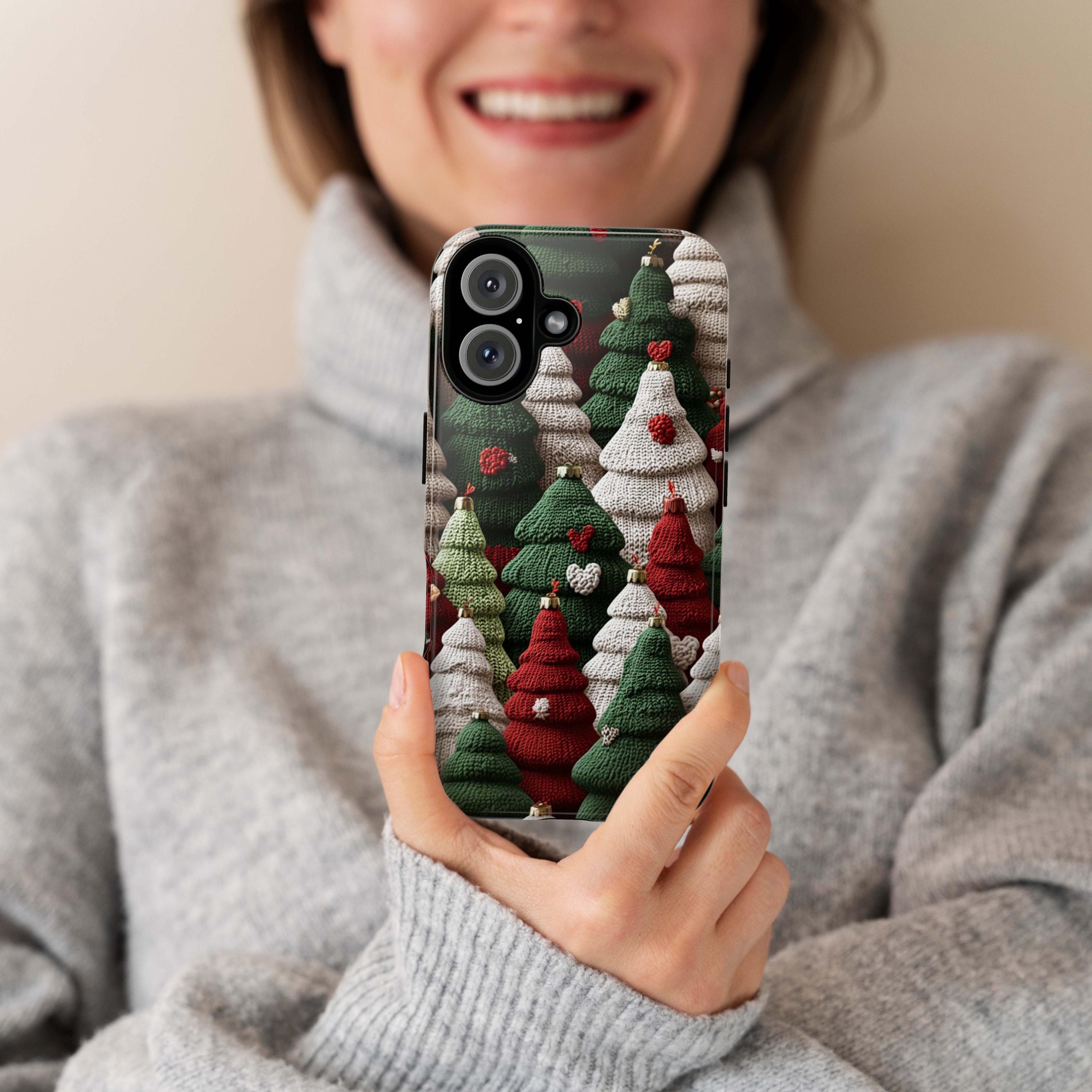 Christmas Tree Red Green White Phone case Knitted effect - Winte Holiday Phone cover for iPhone 16 15 14 13 Magsafe Plus, Samsung S24, 443.1