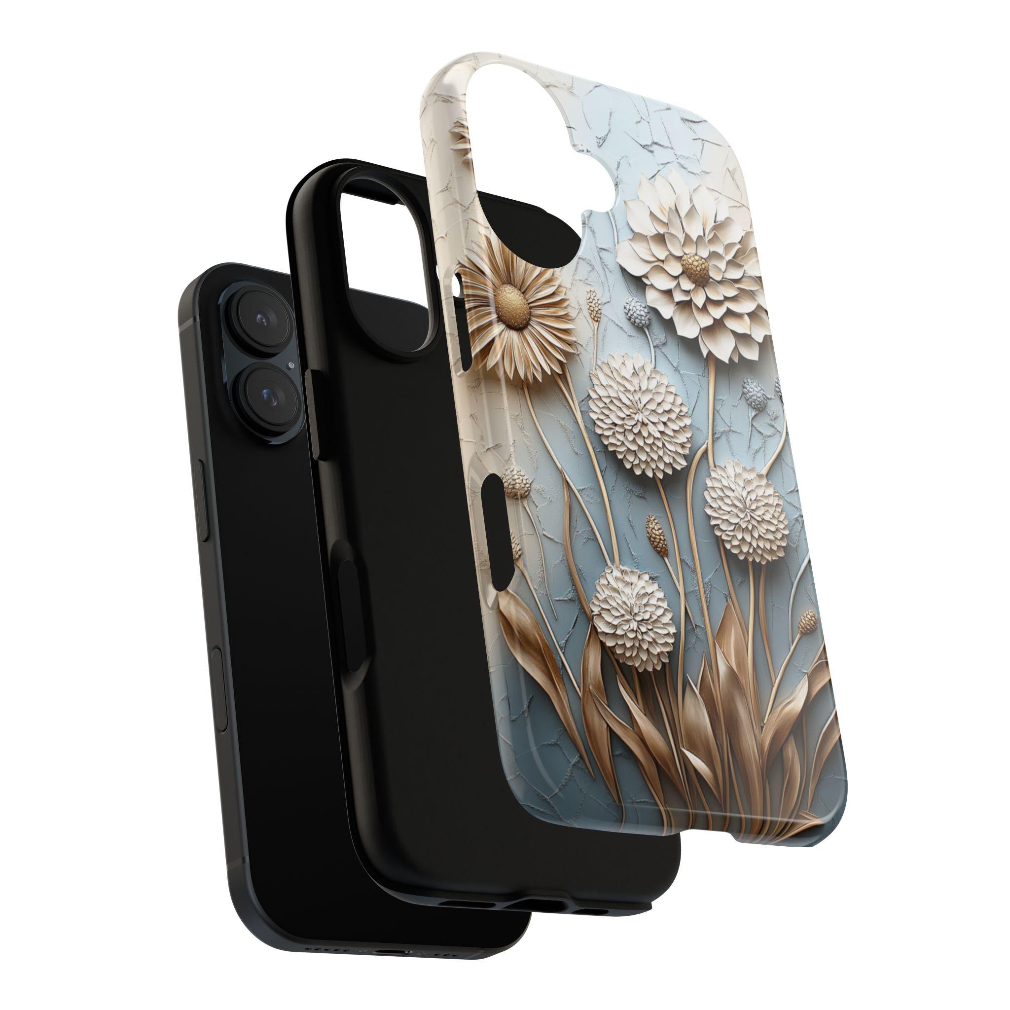 3D Art Pastel Florwers Phone Case, Delicate Floral Dandelion Design Phone Cover for iPhone 16 15 14 13 Magsafe, Samsung S25, 439.35
