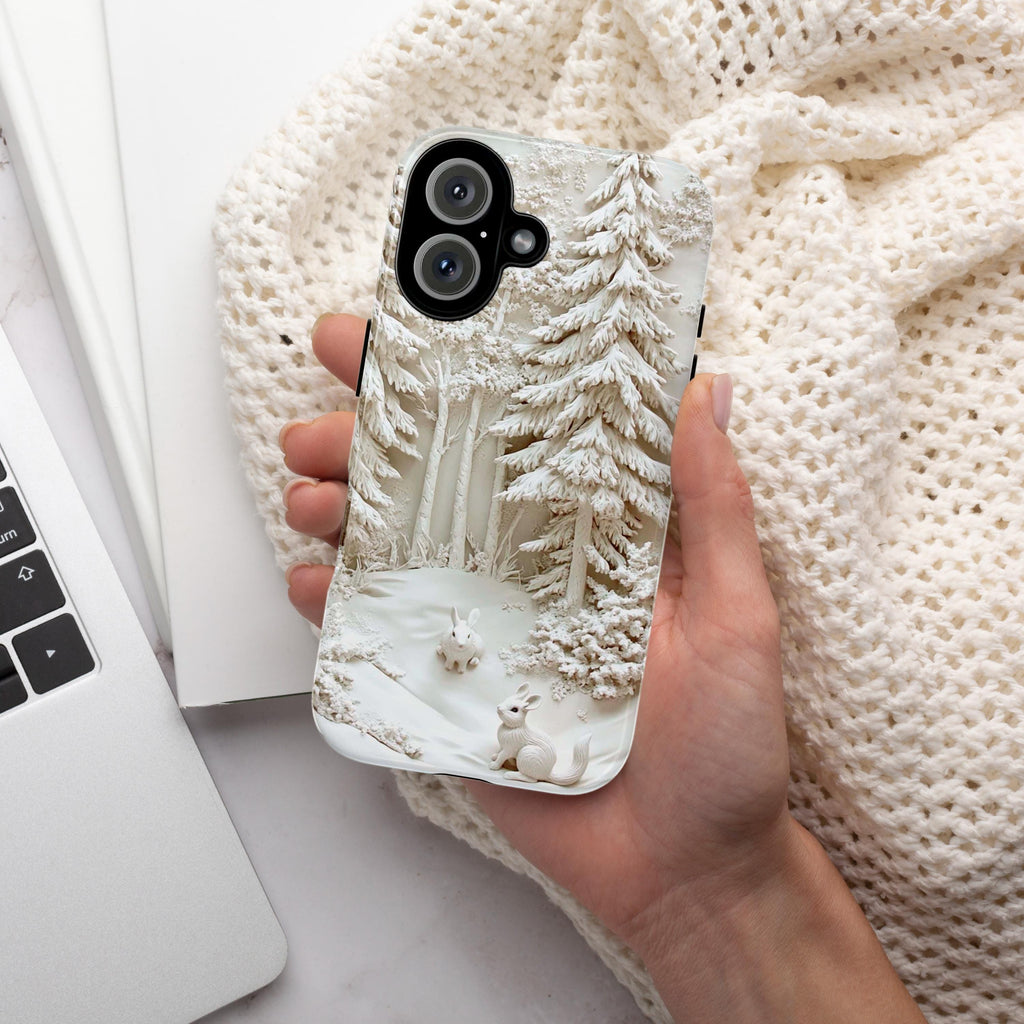 Winter Wonderland Rabbit Phone Case, 3D Snowy Forest MagSafe for iPhone 16 15 14 13 12 Pro Max Plus, Samsung S24 Ultra, Pixel 8, 433.10