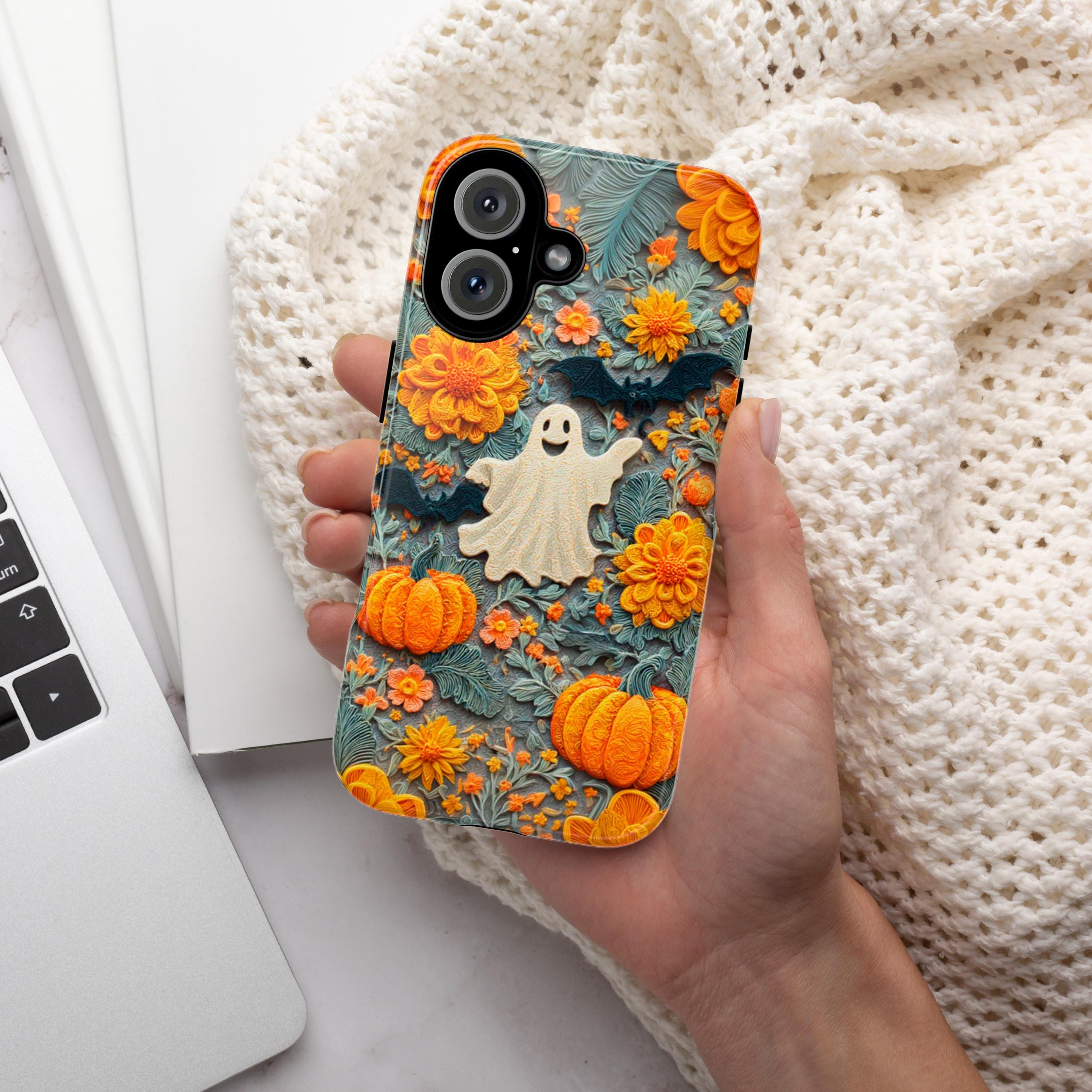 Halloween Ghost Pumpkin Phone Case | Cute Autumn Fall Seasonal Design | Spooky Cozy for iPhone 17 16 15 Tough or Magsafe, Samsung, 475.31