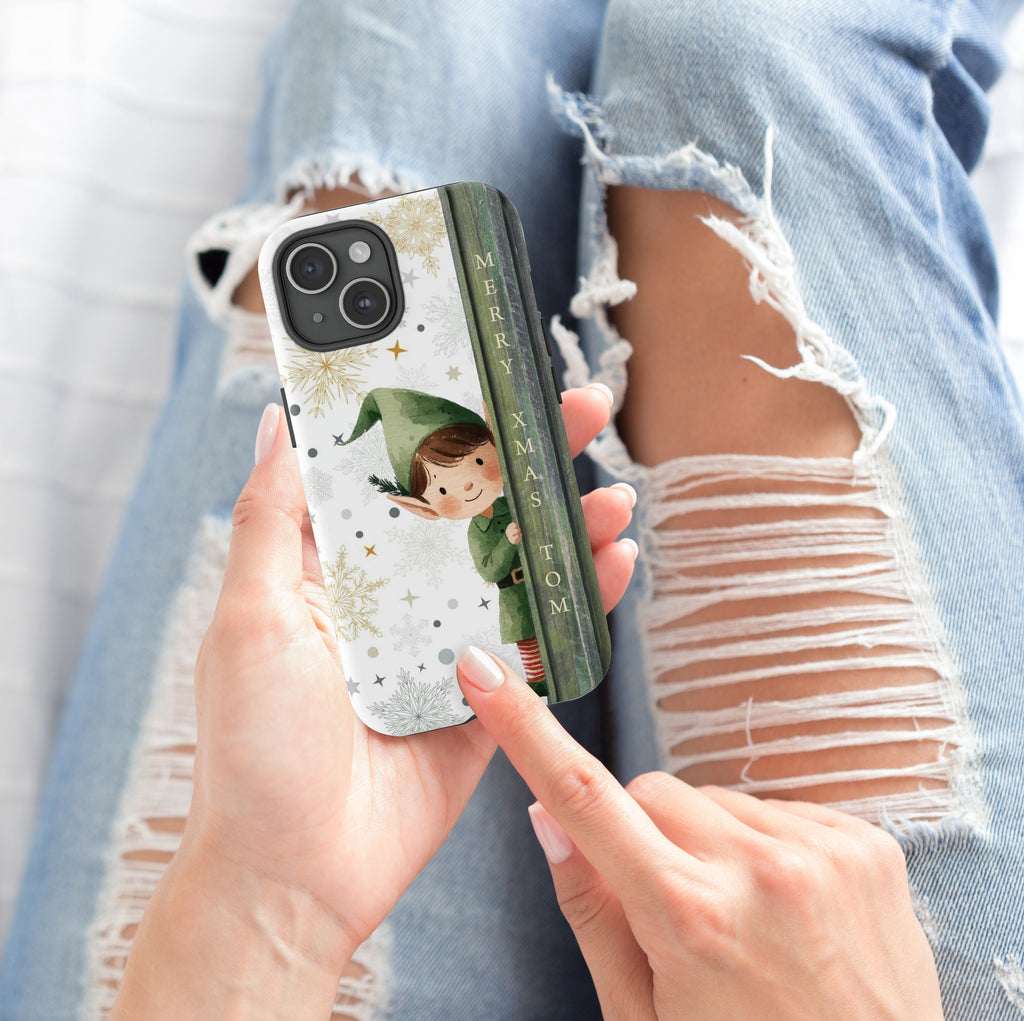 Personalized Merry Xmas Elf Phone Case Winter Holiday Christmas Case Phone Case for iPhone 16 15 14 13 12 11 Pro Max Plus/Samsung Galaxy