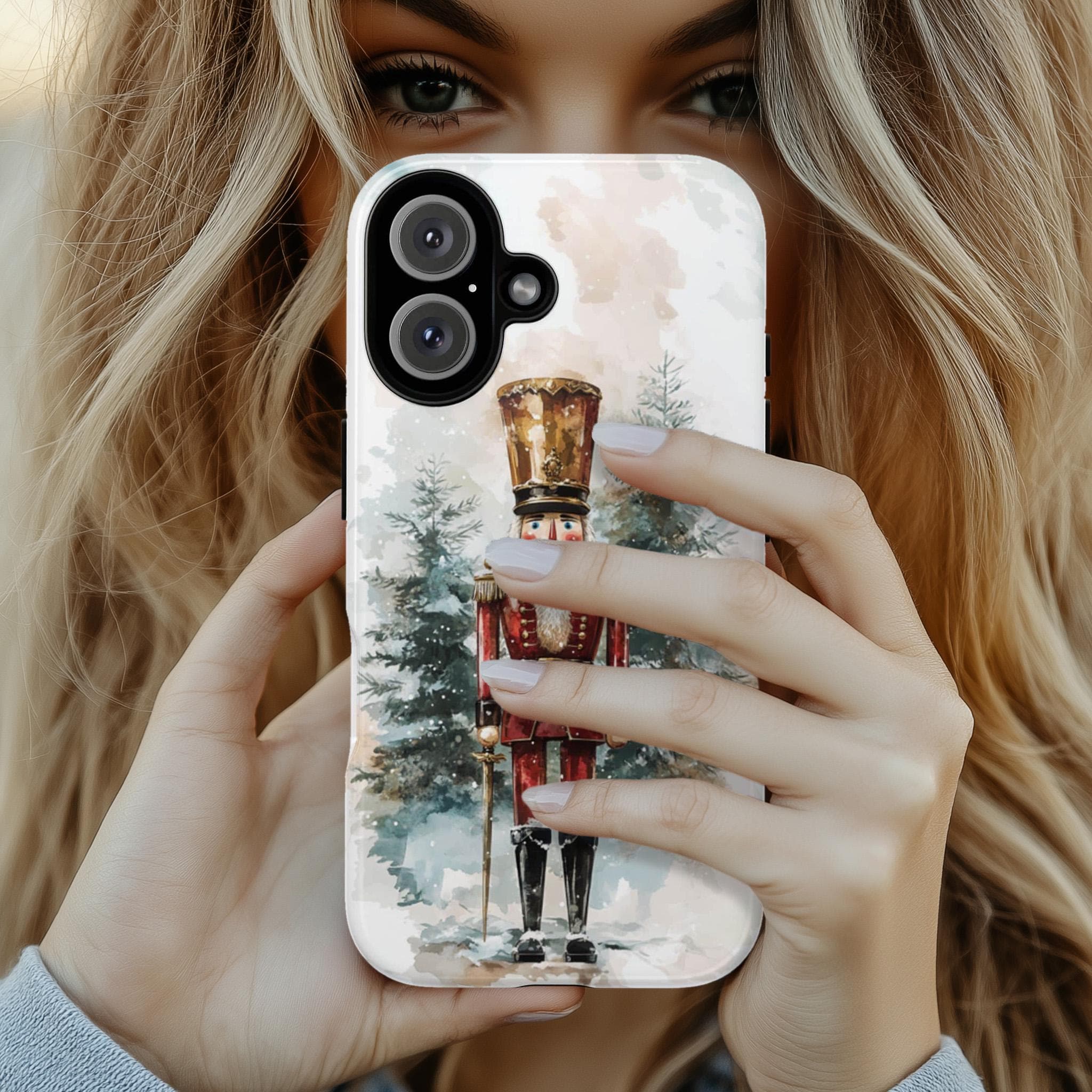 Festive Nutcracker Christmas & Winter Forest Phone Case, Holiday Xmas Cover for Nutcracker Lovers iPhone 16 15 14 13, Samsung S24, 431.8
