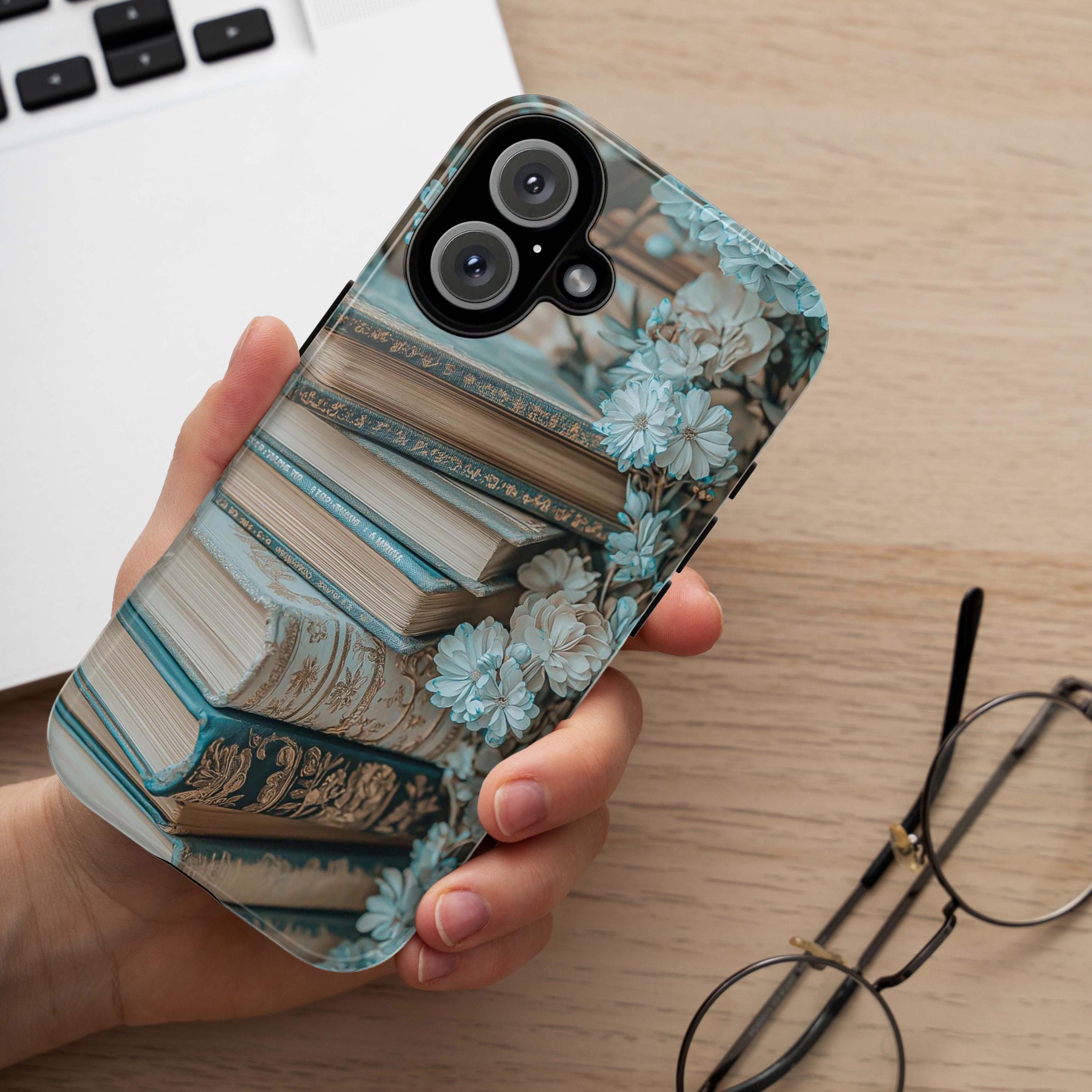 Rustic Book Lover's Phone Case, 3D Floral Book Spine Design, Gothic Books Phone Case for iPhone 16,15 Magsafe, Samsung Galaxy, Pixel, 423.12