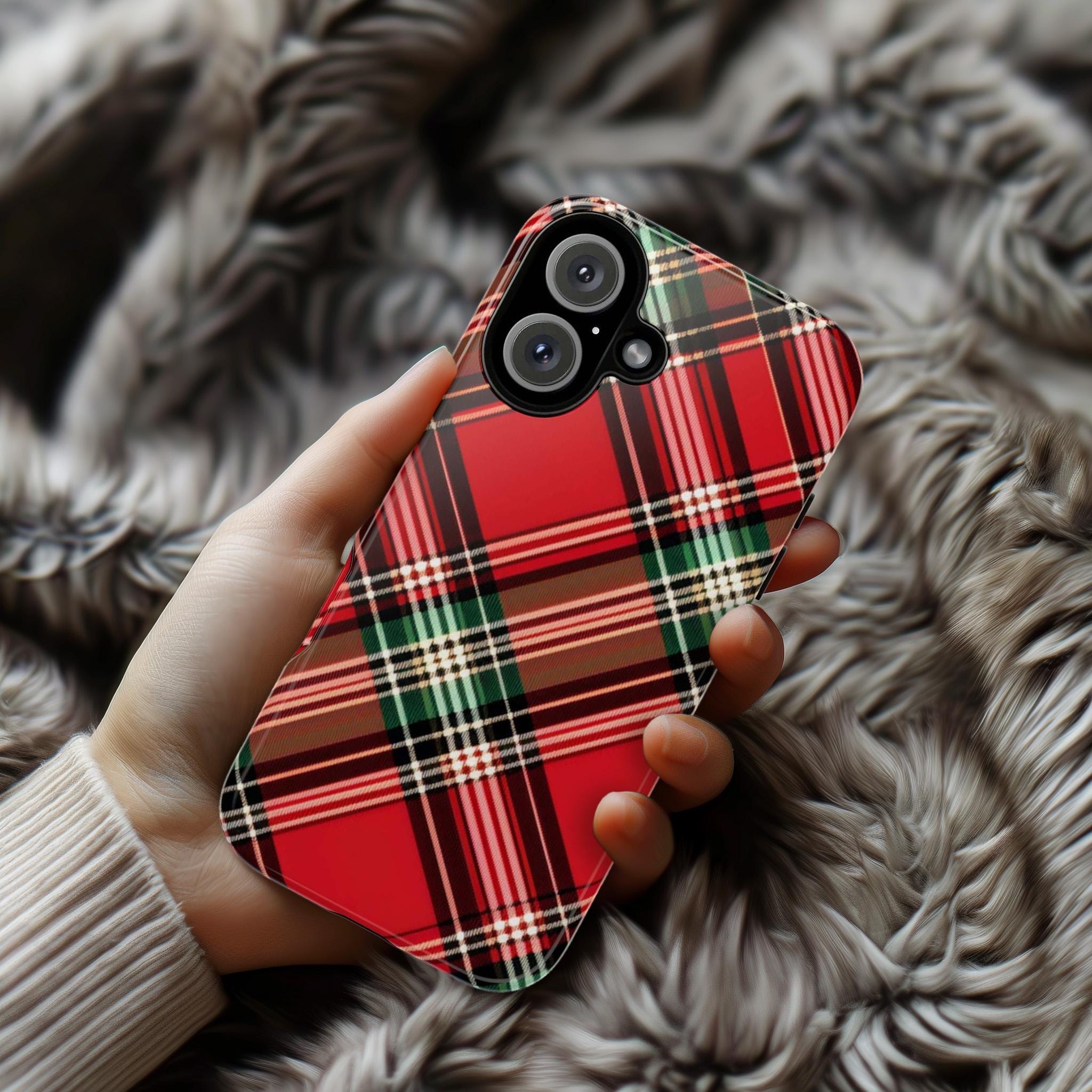 Christmas Plaid Xmas Phone Case Holiday Holly Phone Case, Custom Winter Phone Cover for iPhone 16 15 14 13 Pro Max Plus/Samsung S25, 108