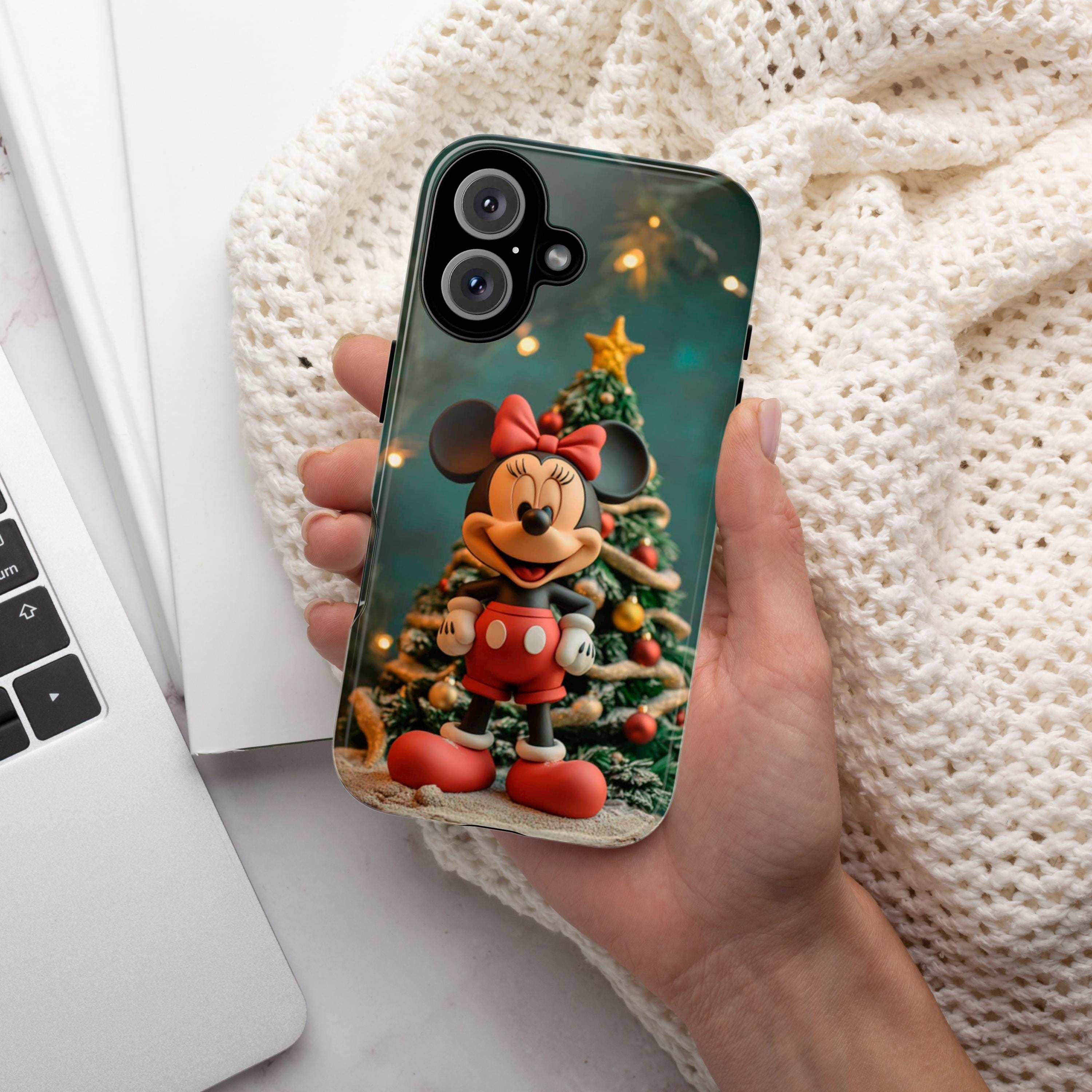 Disney Mouse 3D effect Phone Case, Cartoon Xmas 3D Design, Mouse Christmas Phone Case for iPhone 16 15 14 Magsafe, Samsung S24, 442.2