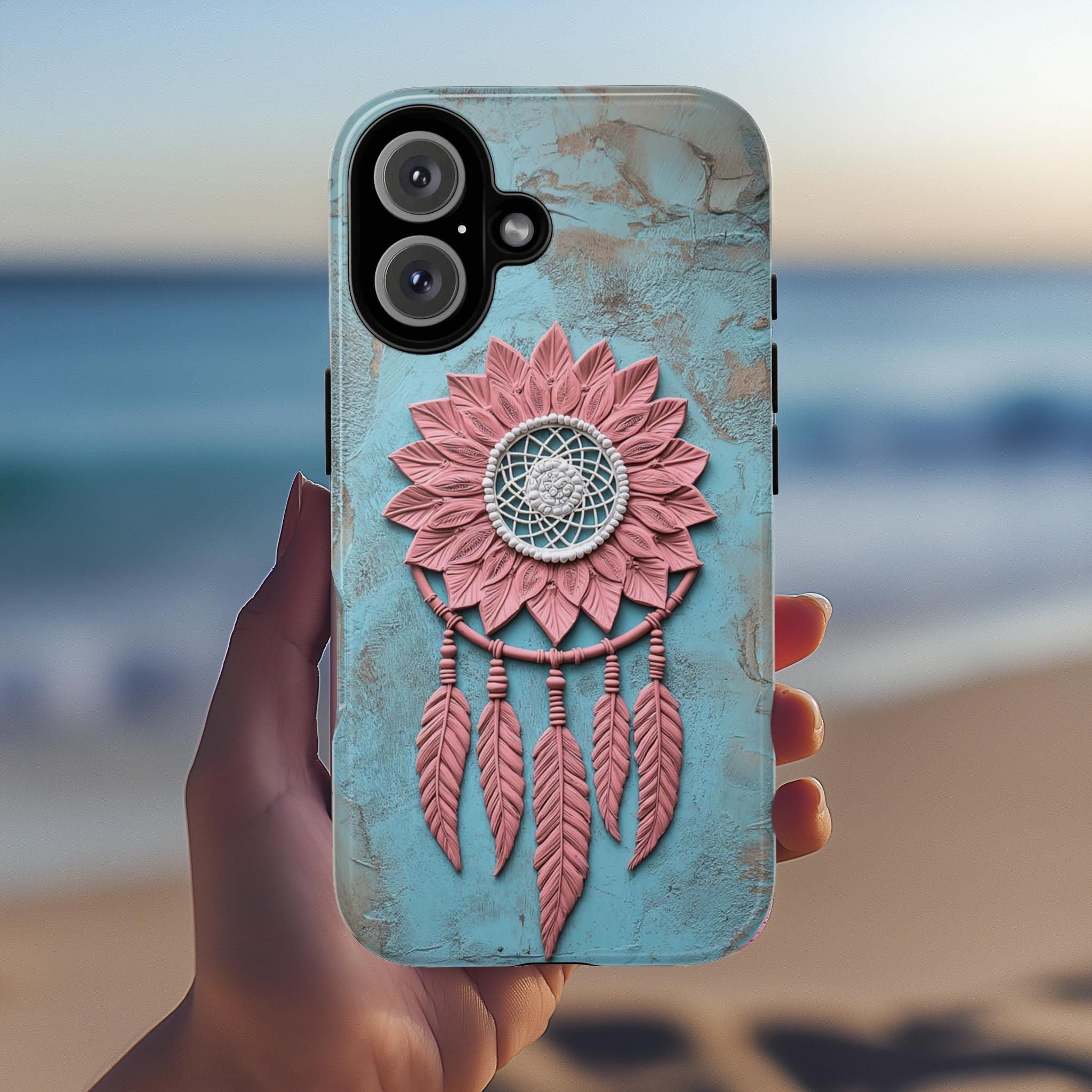 Pastel Pink and Blue Dreamcatcher Phone Case, 3D Art Design, Boho Chic Protective Cover for iPhone 16, 15, Samsung Galaxy S24, 439.20