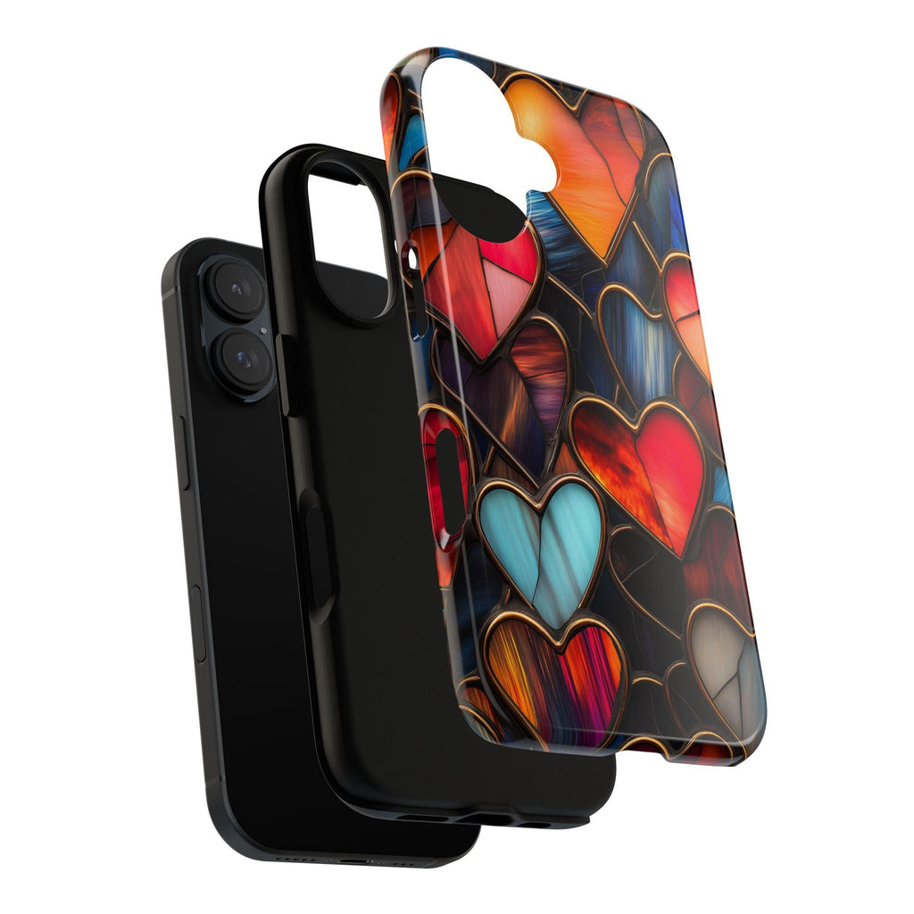 Stained Glass Hearts Phone Case, Valentines Day 3D Design, Perfect for Valentines Day Gift, Artistic Case for iPhone Magsafe, Samsung, 462.2