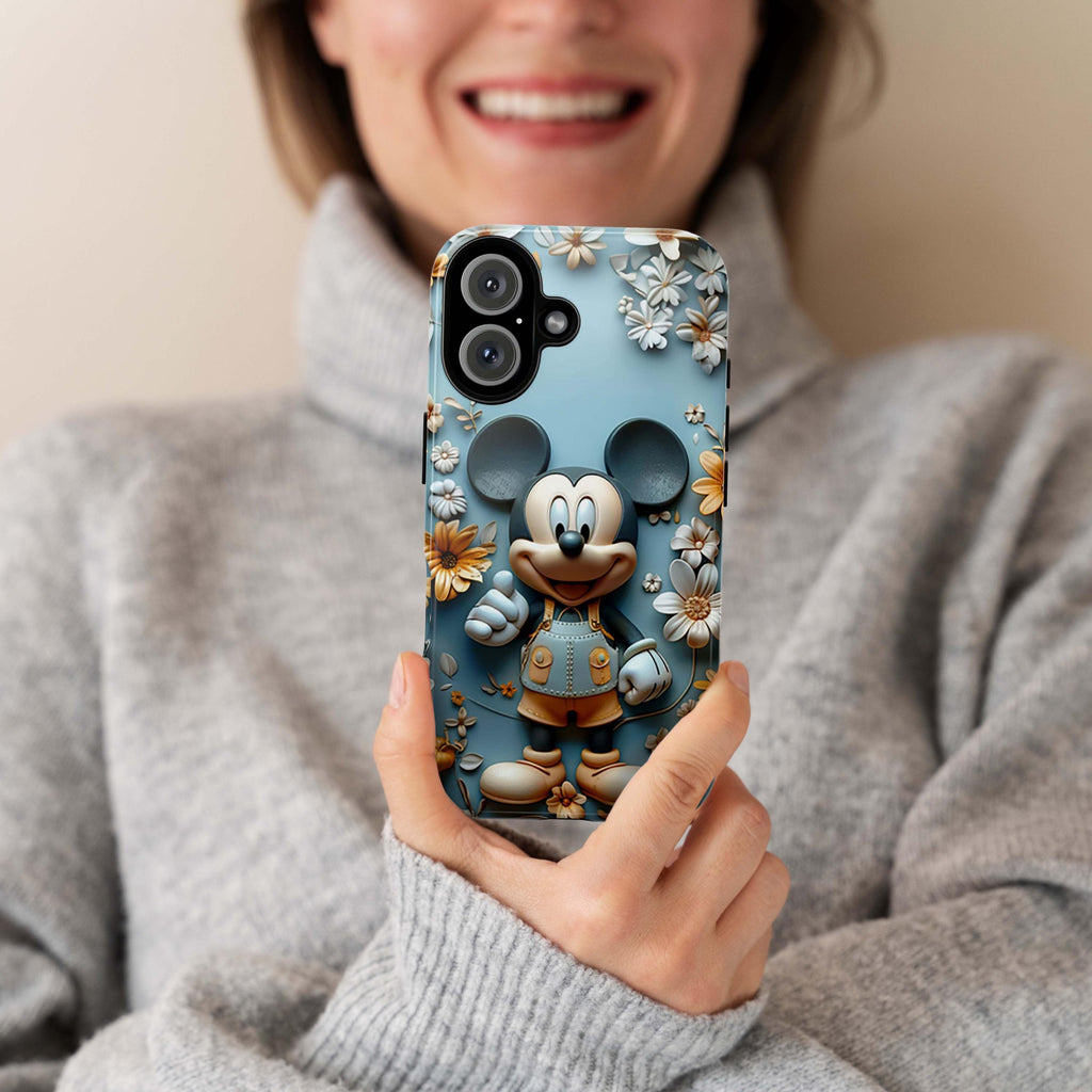Spring Floral Mickey Mouse Phone Case, 3D Disney Lover Phone Cover for iPhone 16 15 14 13 Pro Magsafe Samsung Galaxy S24, 442.40