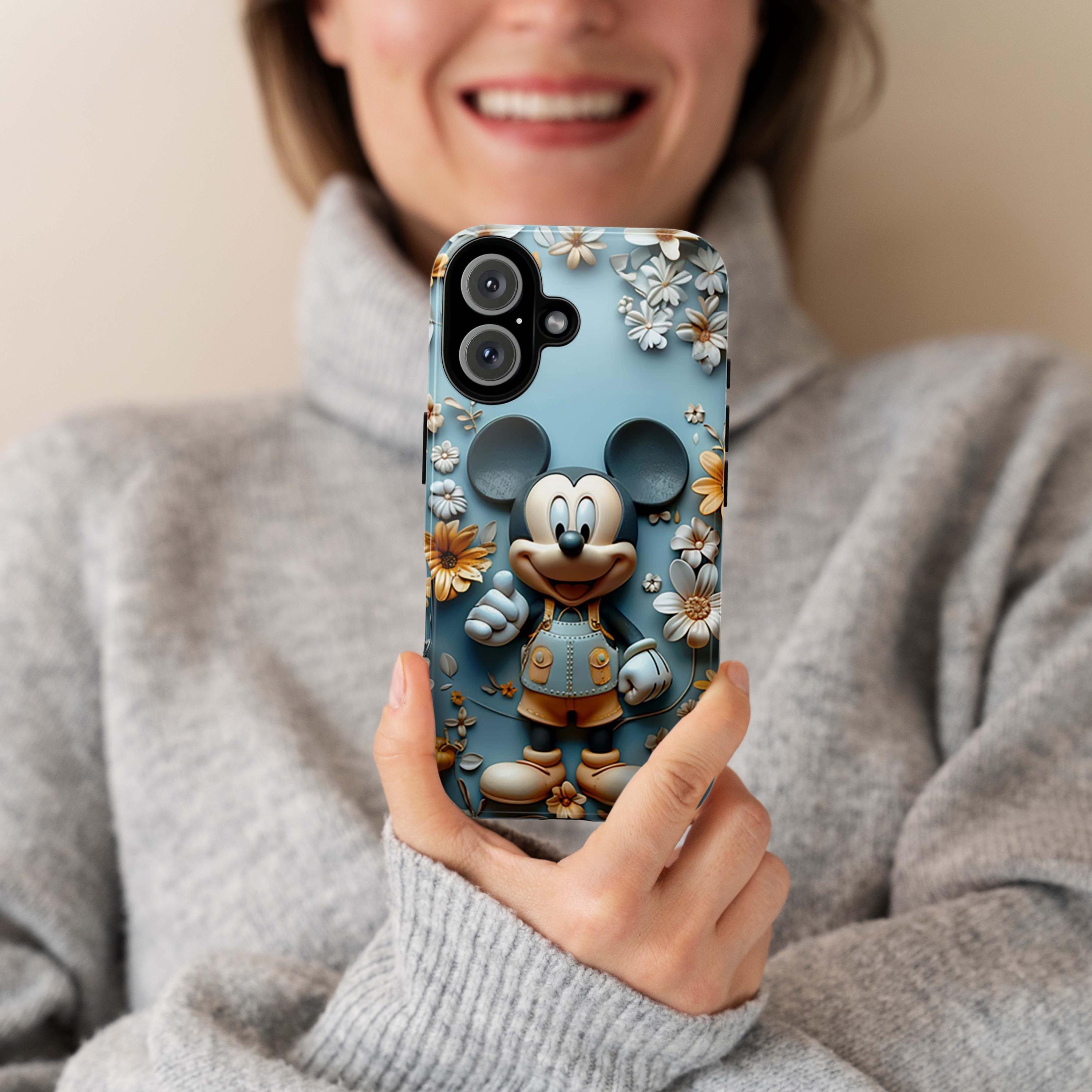 Spring Floral Mickey Mouse Phone Case, 3D Disney Lover Phone Cover for iPhone 16 15 14 13 Pro Magsafe Samsung Galaxy S24, 442.40