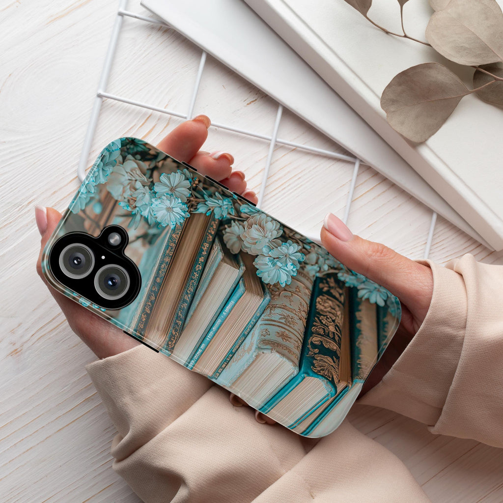 Rustic Book Lover's Phone Case, 3D Floral Book Spine Design, Gothic Books Phone Case for iPhone 16,15 Magsafe, Samsung Galaxy, Pixel, 423.12