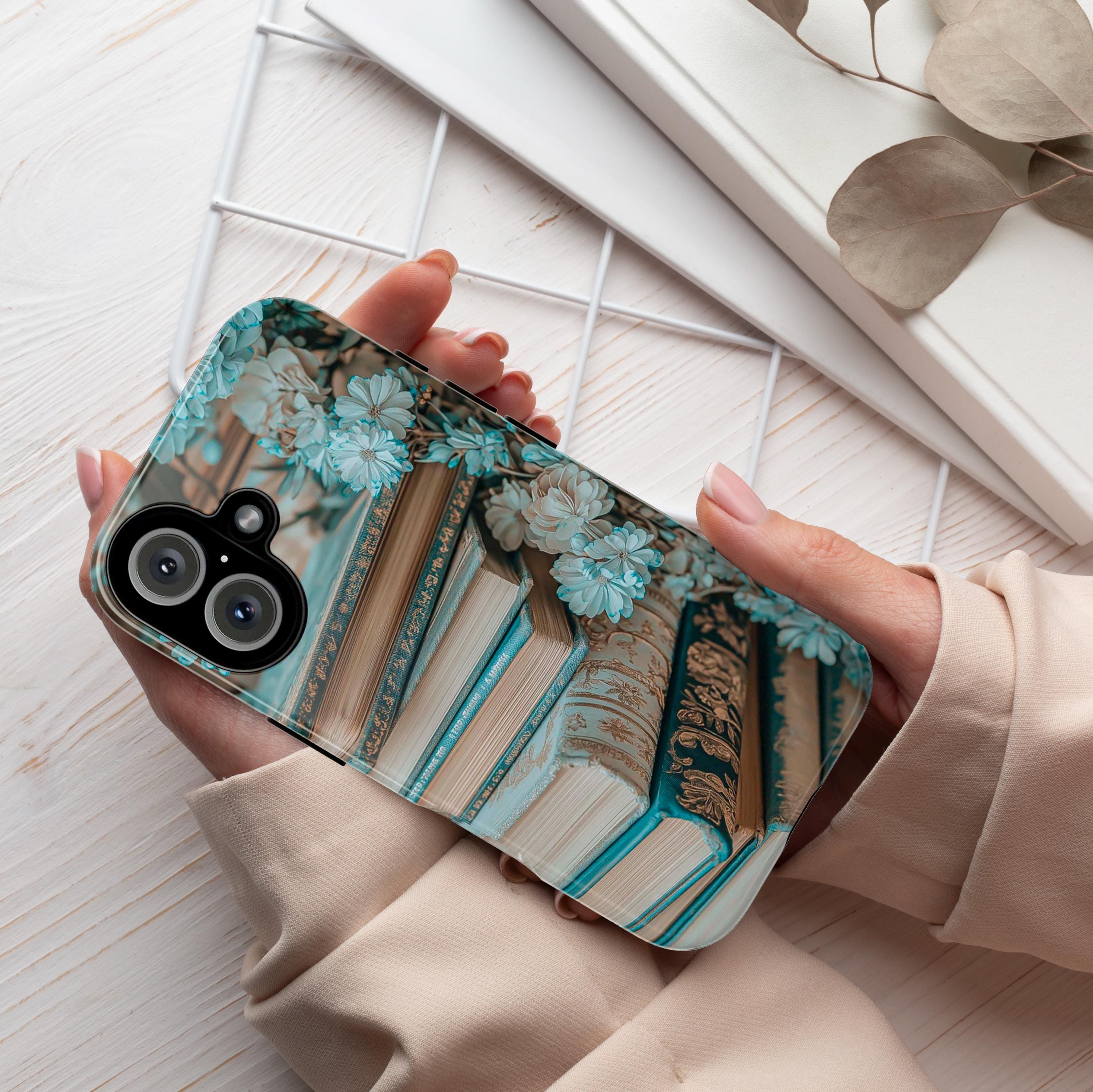 Rustic Book Lover's Phone Case, 3D Floral Book Spine Design, Gothic Books Phone Case for iPhone 16,15 Magsafe, Samsung Galaxy, Pixel, 423.12