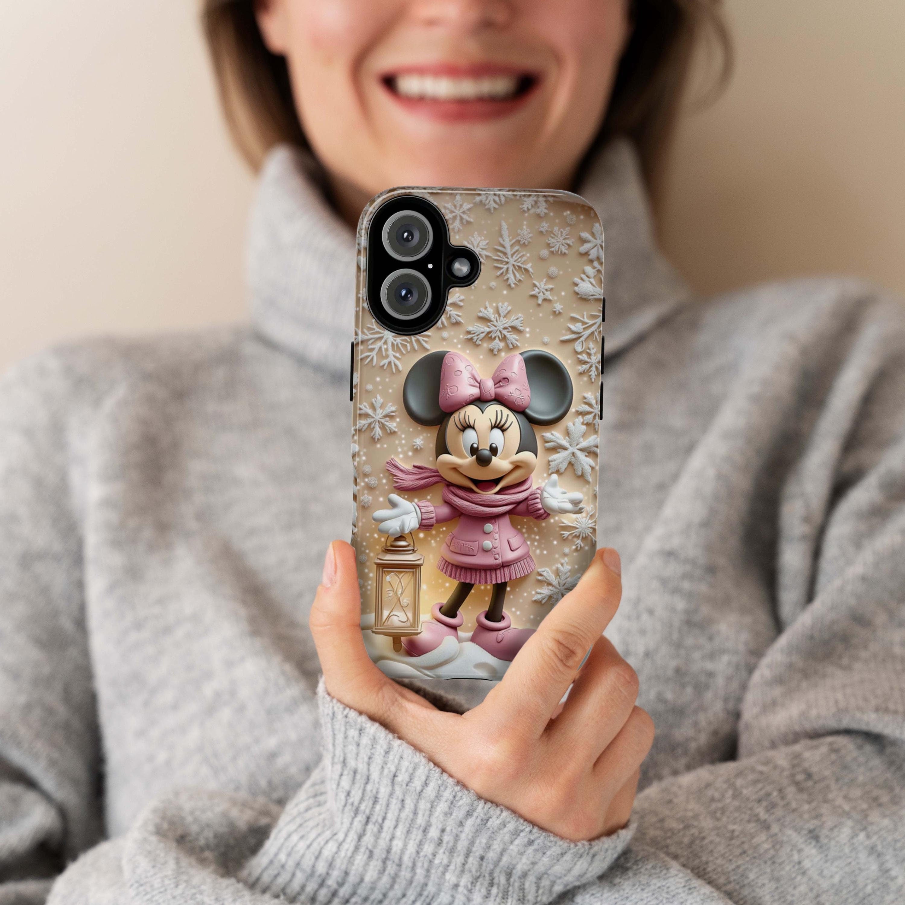 Minnie Mouse 3D effect Phone Case, Cartoon Xmas 3D Design, Minnie Mouse Christmas Phone Case for iPhone 16 15 14 Magsafe, Samsung S25, 442.8