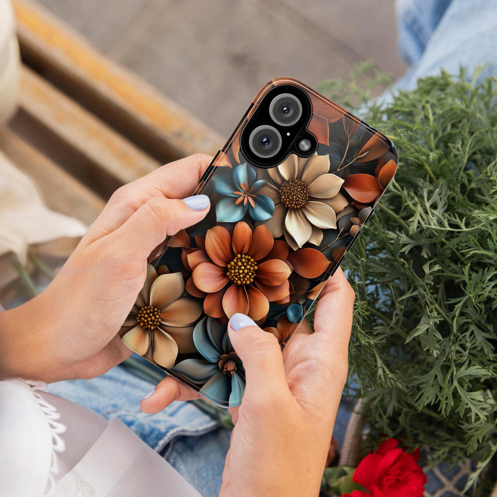 3D Rose Floral Phone Case, Anemone Floral Case, Bronze Beige Flowers Design for iPhone Magsafe 16, 15, 14, 13 & Samsung S24, Pixel 9, 439.33