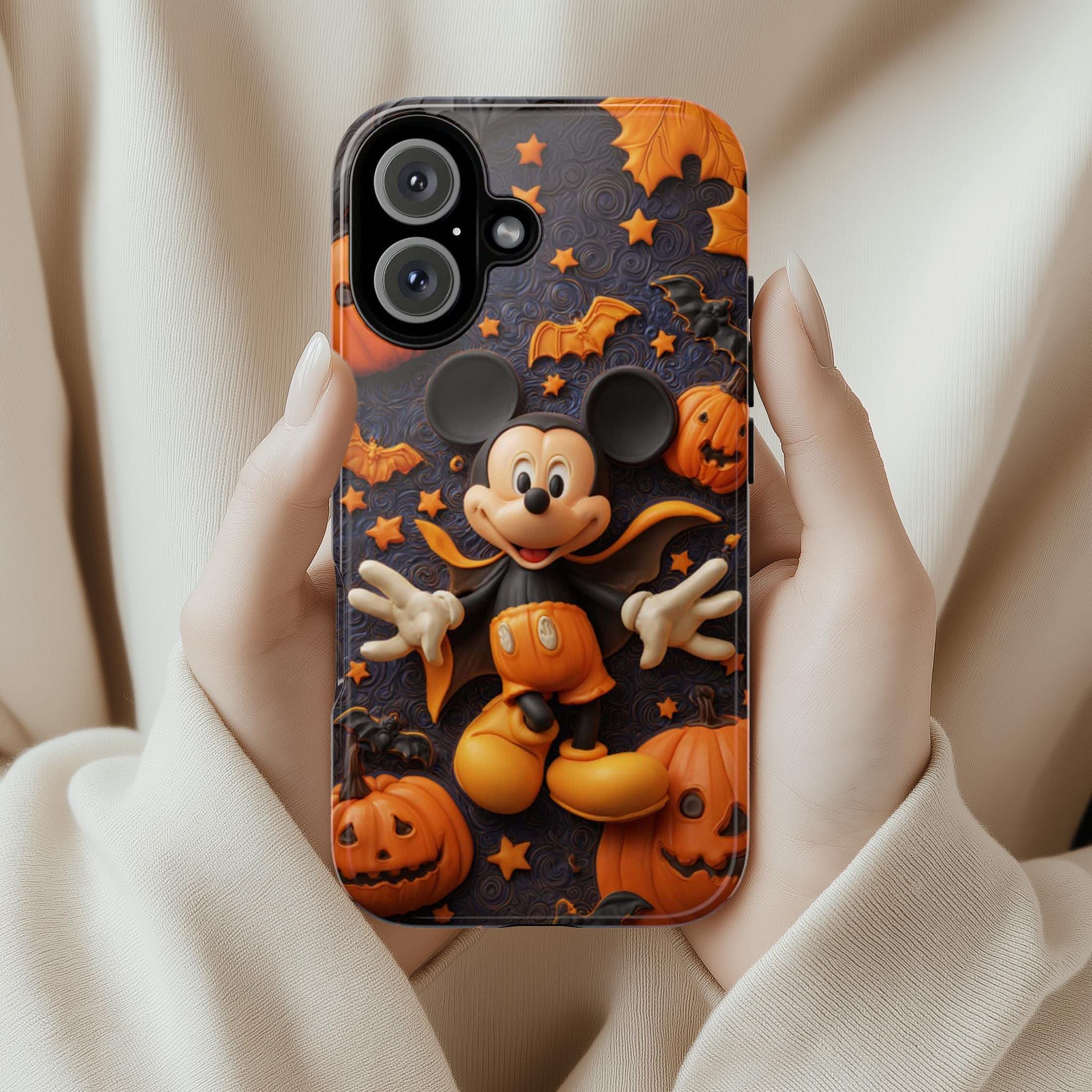 Mickey Mouse Lover Halloween Phone Case, Magical Pumpkins & Spiders Spooky Design Cover for iPhone 17 16 Tough or Magsafe, Samsung, 442.61