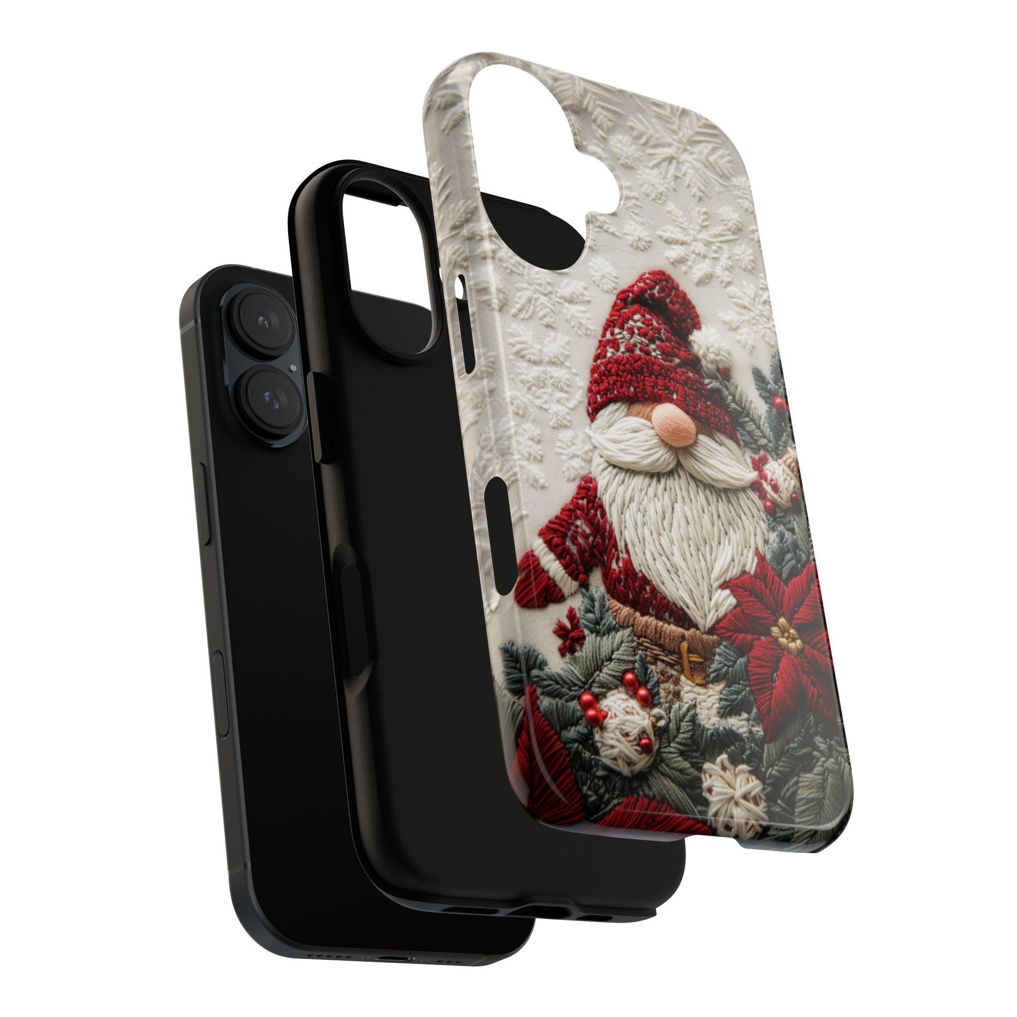 Christmas Gnome Phone Case, Poinsettia Florals Festive Holiday Gnome Design Snow Cover for iPhone 17 16 15 Tough or Magsafe, Samsung, 444.8