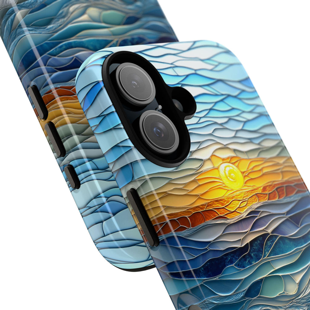Stained Glass Summer Beach Sunset Phone Case, 3D Seashell Ocean Magsafe for iPhone 16 15 14 13 Pro Max Plus / Samsung S24 Pixel, 455.1