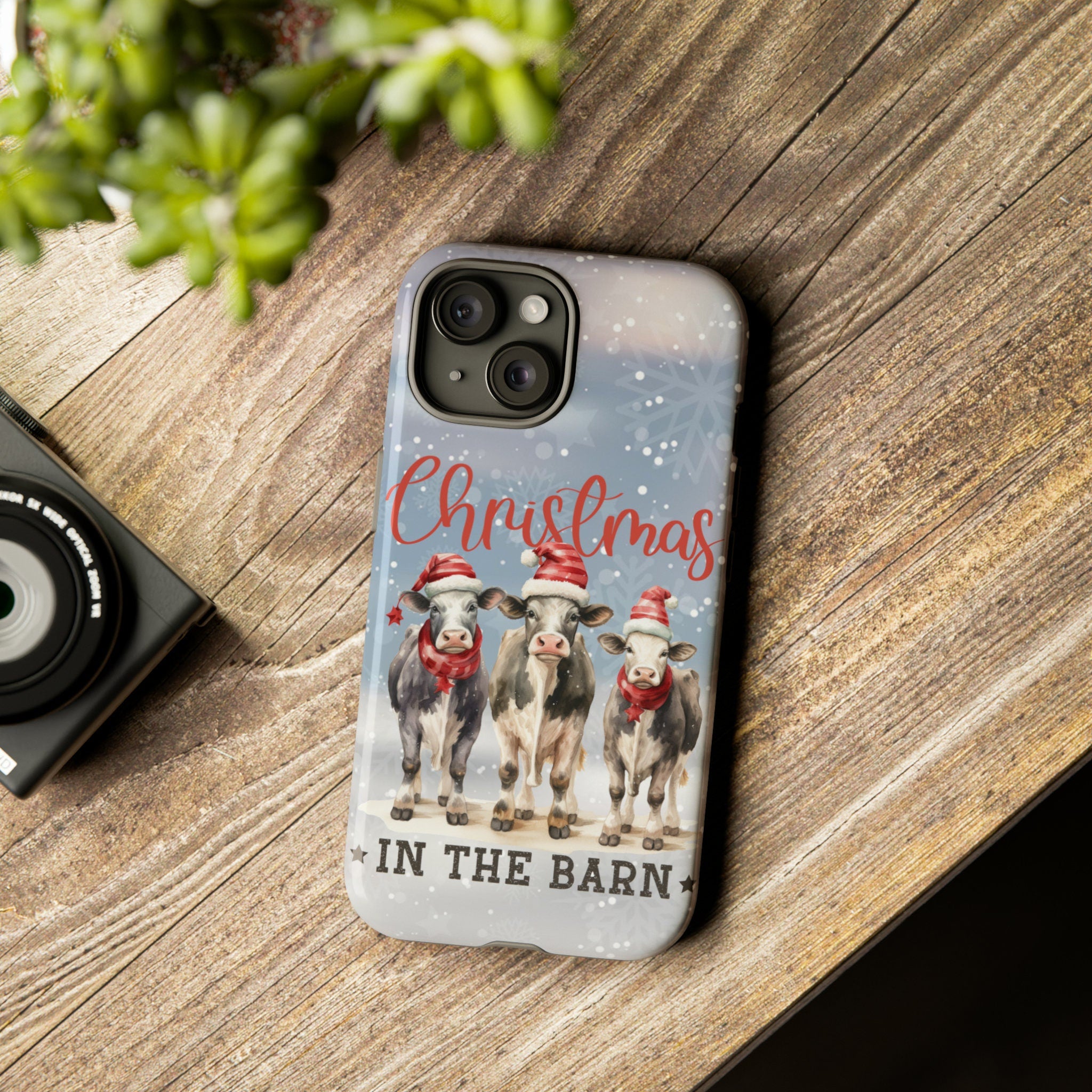 Farm Christmas in the barn Phone Case, Xmas Country Cow Phone Case, Winter Cover for iPhone 16 15 14 13 12 11 XR Pro Max Plus/Samsung Galaxy