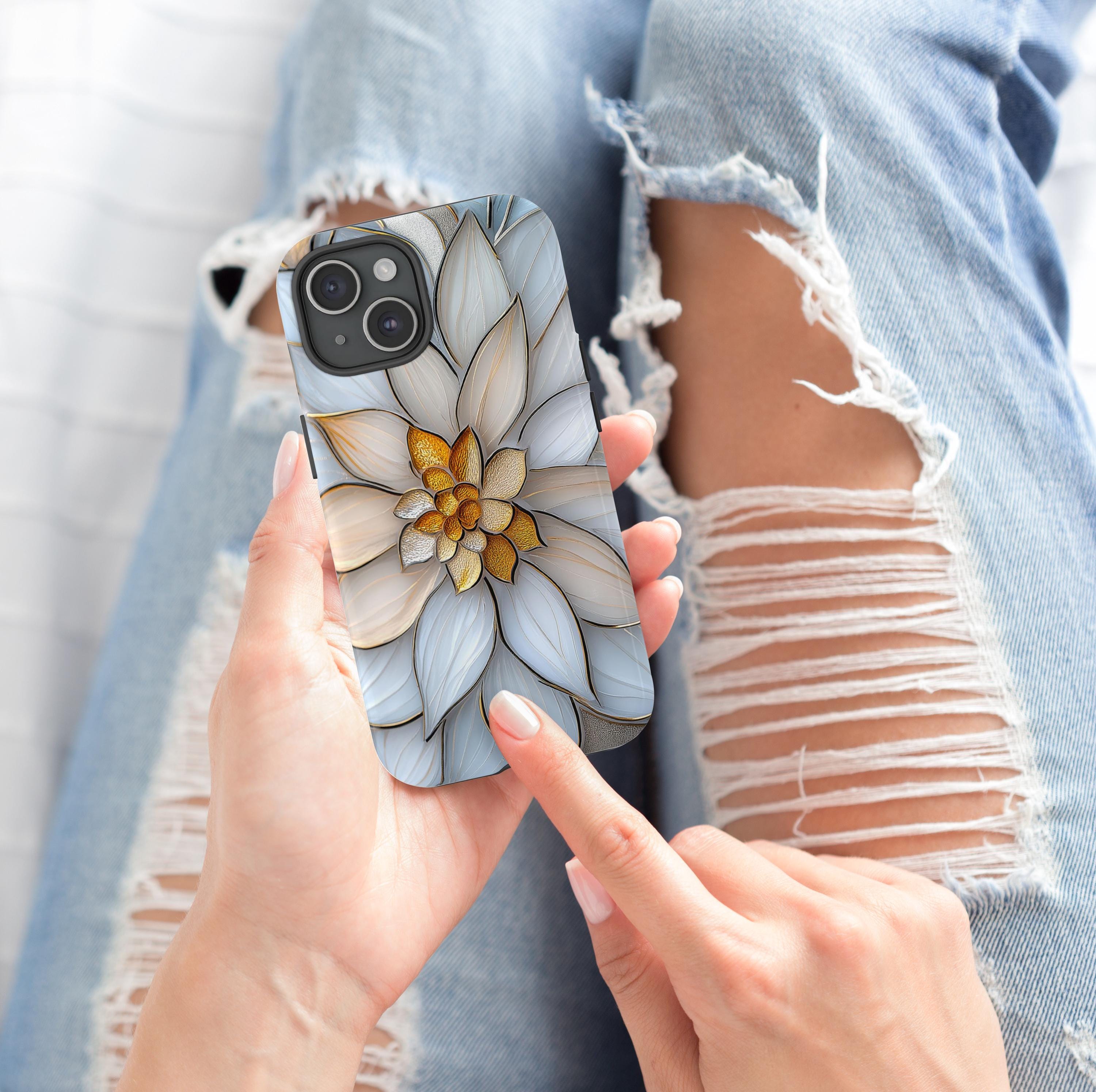 Stained Glass Illusion Pastel Floral  Print Tough Phone Case for iPhone 16 15 14 13 12 11 Pro Max Plus / Samsung Galaxy S25, JAY0012