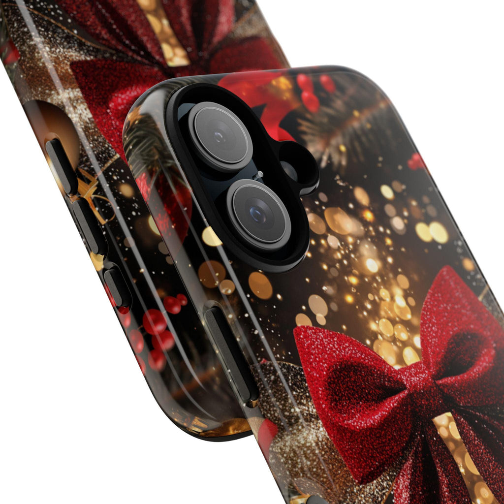 New Year's Eve party Phone Case | Red Gold Glitter Bow Phone Cover, Luxury Bow for iPhone 16 15 14 13 Magsafe of Tough Case, Samsung, 437.6