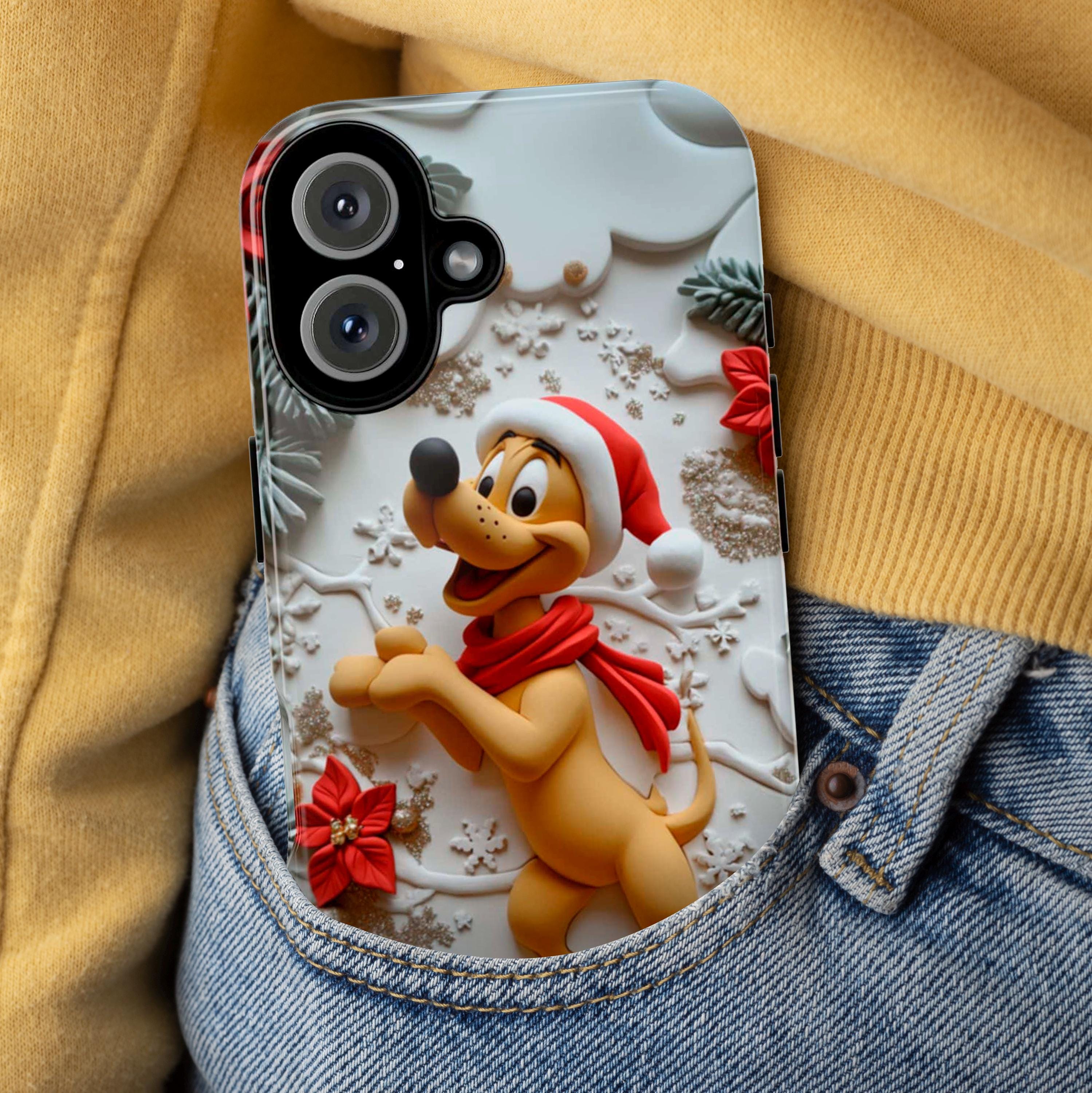Xmas Disney 3D Phone Case, Cartoon Santa Pluto Dog Case, Disney Christmas Snowy Forest Case for iPhone 16 15 Magsafe, Samsung S24, 442.21