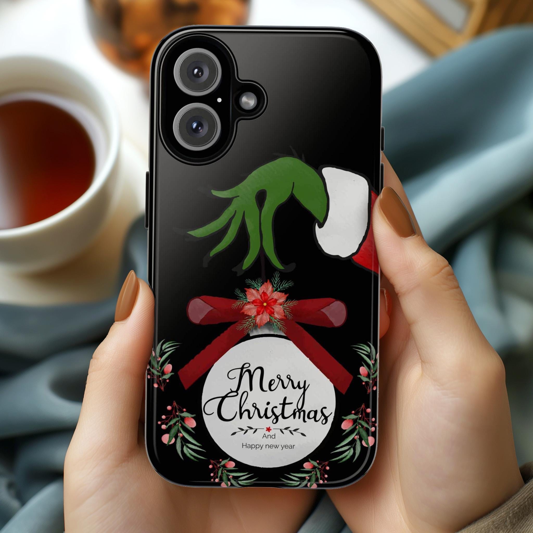 Xmas Grinch iPhone Case, Christmas Winter Phone Cover, Holidy Present for iPhone 16 15 14 13 Pro Max Magsafe / Samsung Galaxy S25, 146
