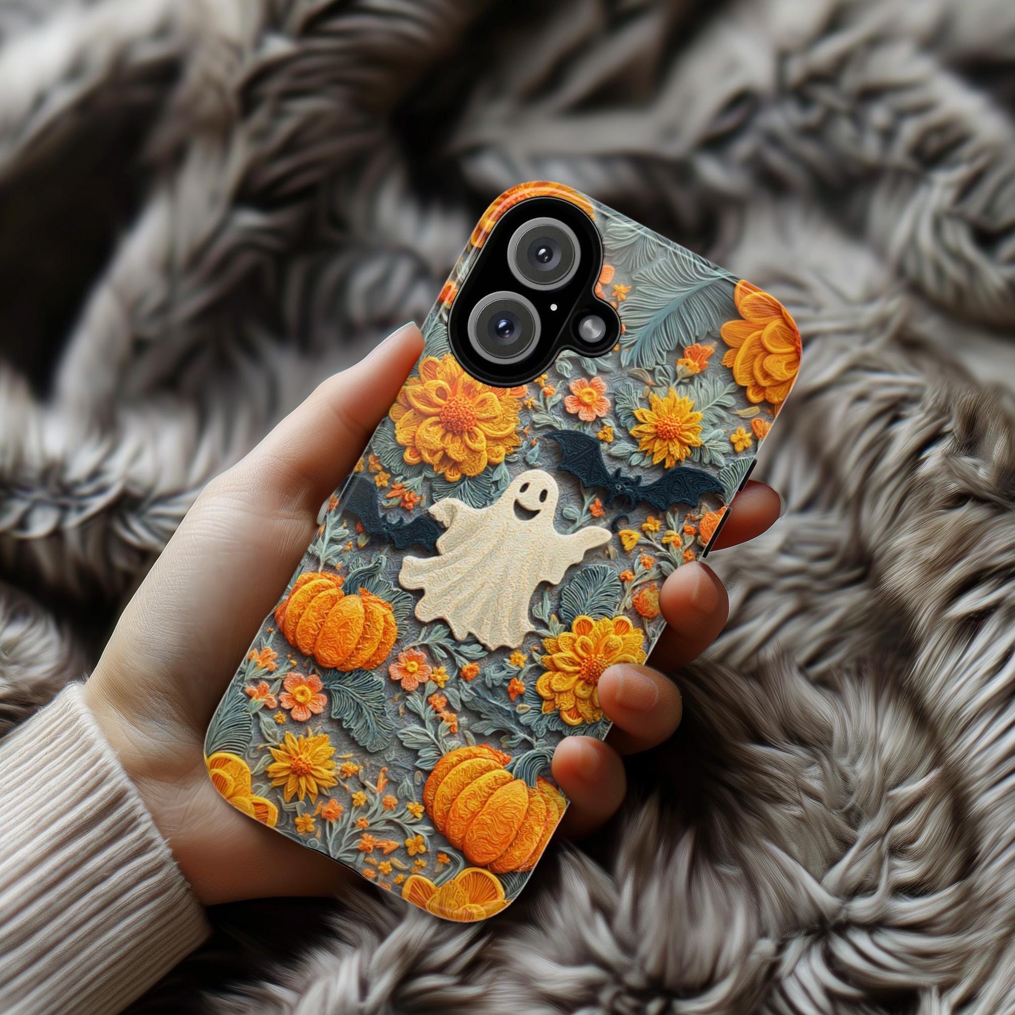Halloween Ghost Pumpkin Phone Case | Cute Autumn Fall Seasonal Design | Spooky Cozy for iPhone 17 16 15 Tough or Magsafe, Samsung, 475.31