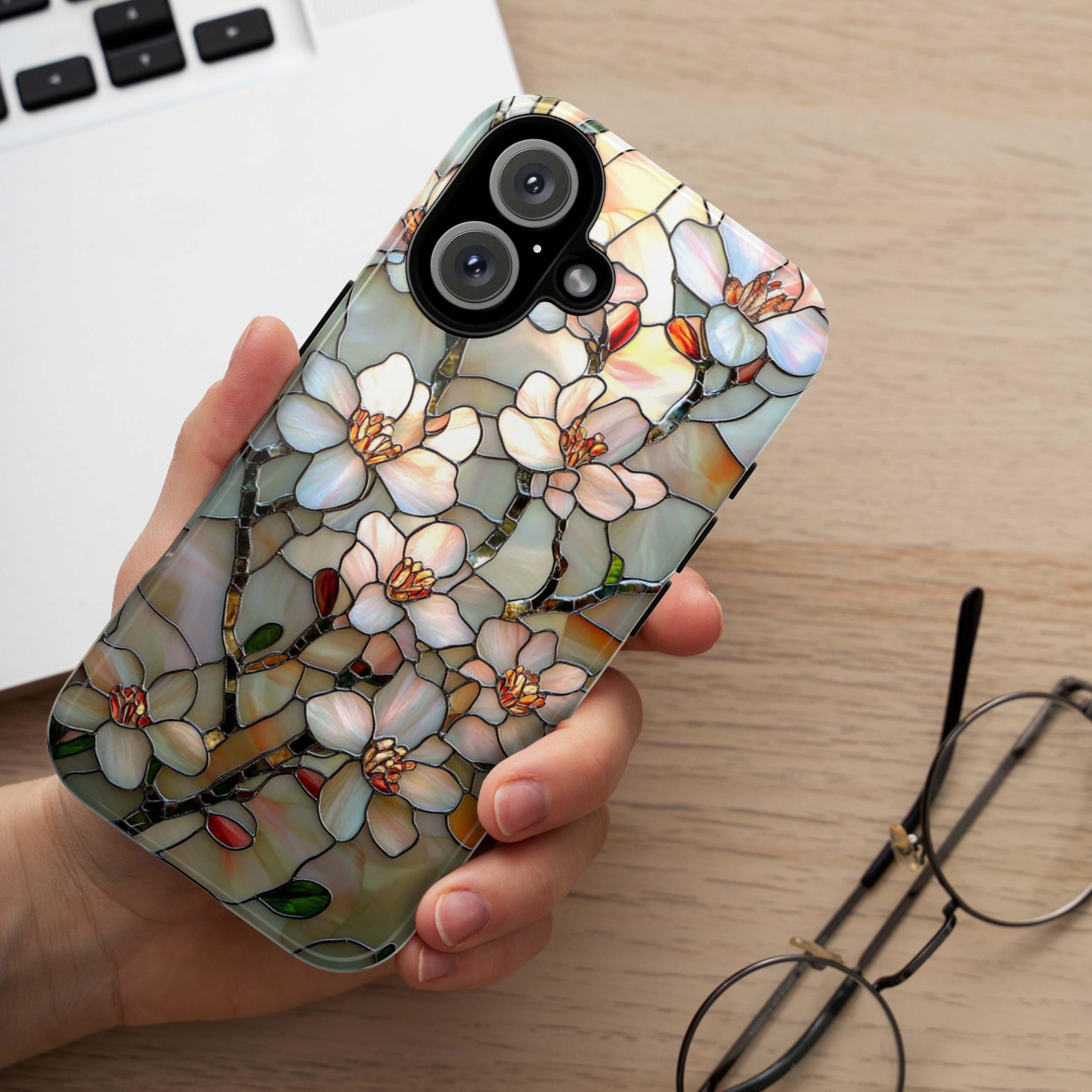 Floral Magnolia Mosaic Phone Case, Botanical Lover Gift, Nature Art Design Case for iPhone 16 15 14 Magsafe, Samsung S25, 418.30