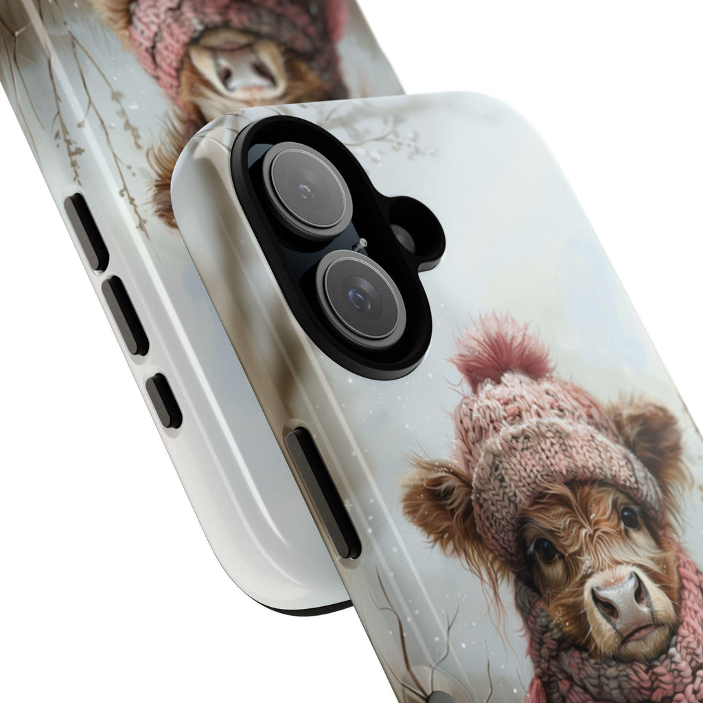 Cute Highland Cow & Winter Forest Phone Case, Festive Xmas Hot Chocolate Marshmellow iPhone 16 15 14 13 Pro Max Plus, Samsung S24, 440.1