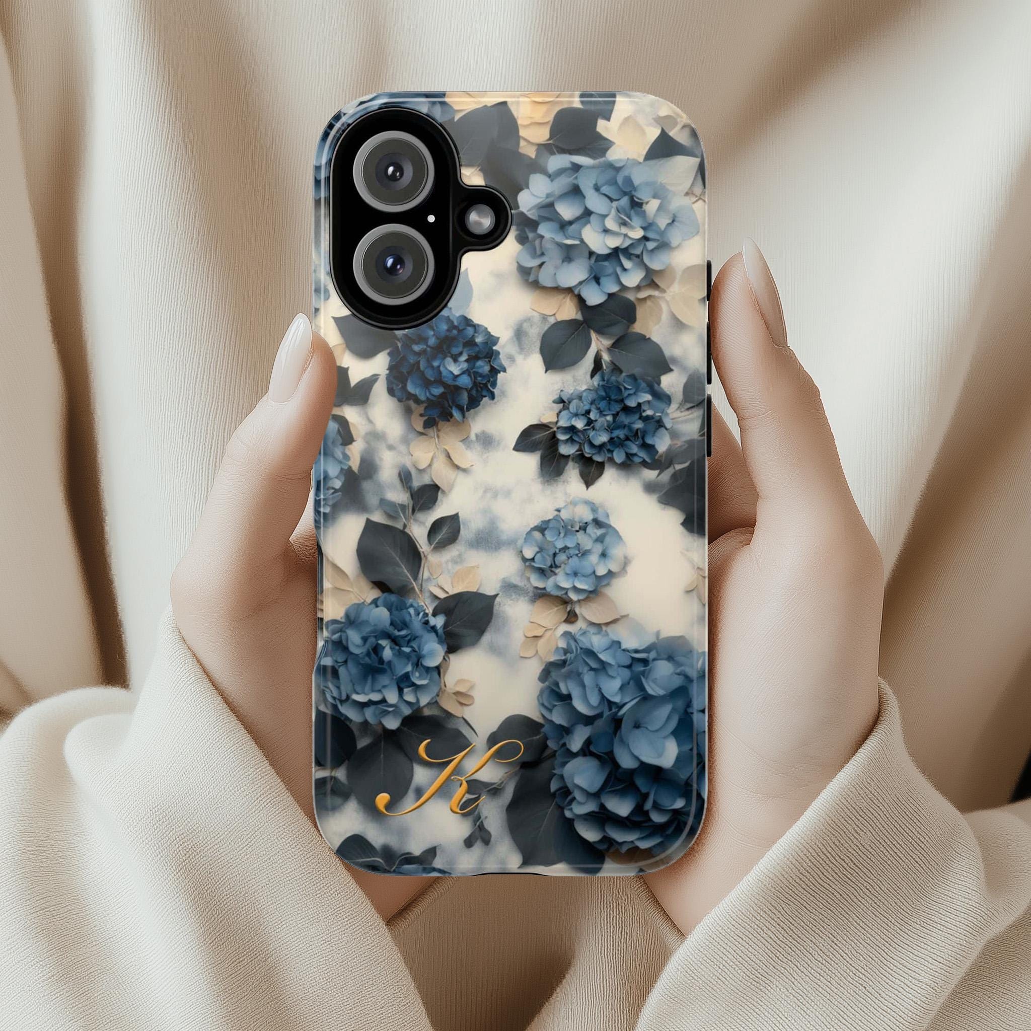 Blue Hydrangea Floral Phone Case Personalized Phone Cover fit for iPhone 16 Magsafe 15 14 13 12 Pro Max Plus, Samsung S25 Ultra, 428.2