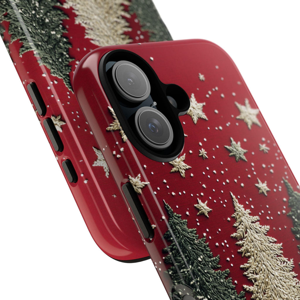 Christmas Tree & Star 3D Winter Phone Case, Embroidered Festive Holiday Phone Cover for iPhone 16 15 14 13 Magsafe Plus, Samsung S24, 444.1
