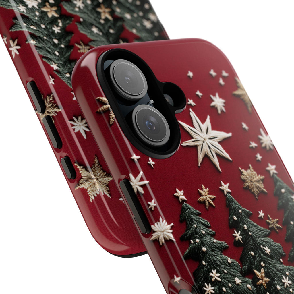 Christmas Tree and Star 3D Embroidered effect Winter Phone Case, Festive Holiday Design,  for iPhone 16 15 14 13 Magsafe, Samsung S25, 444.2