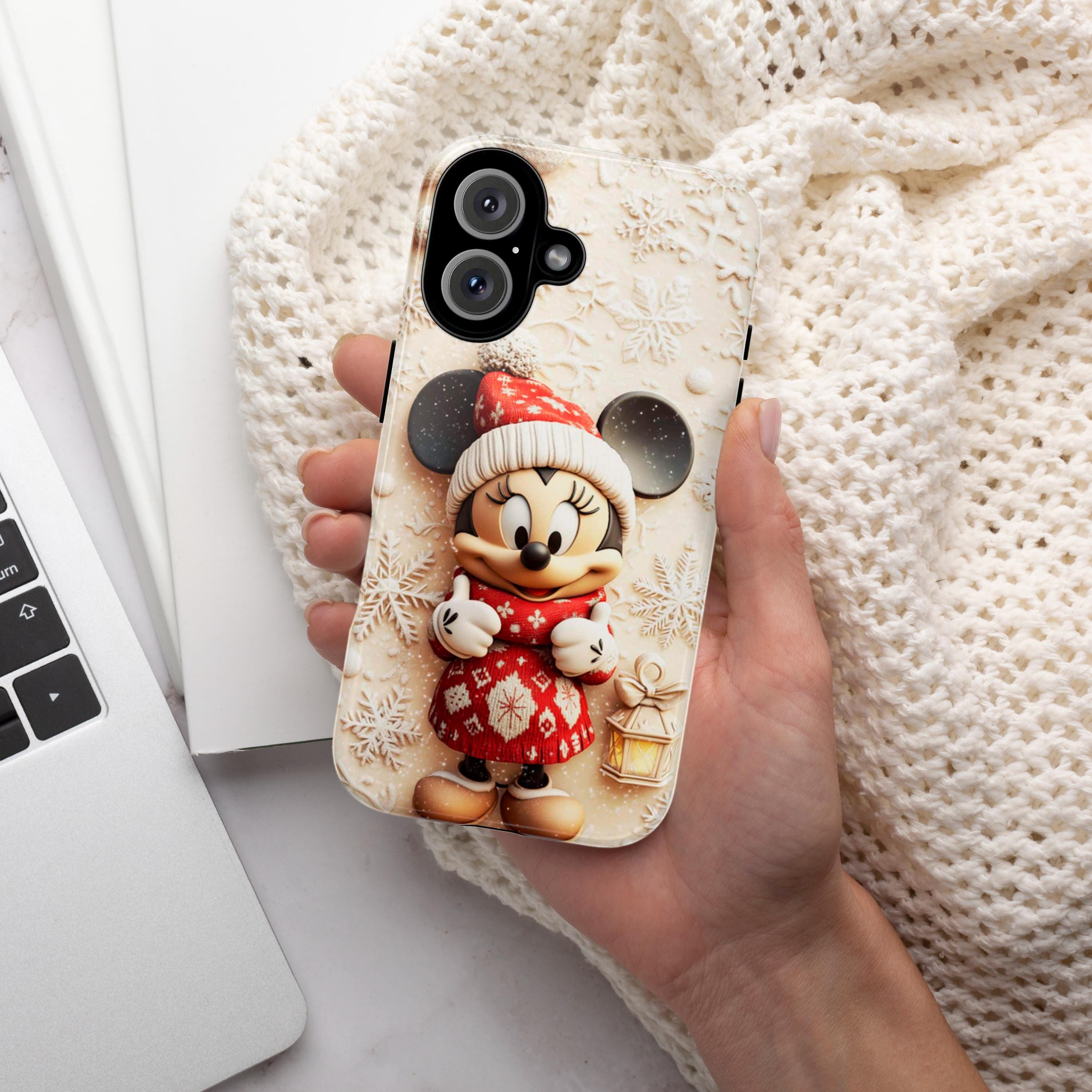 Santa Minnie Mouse 3D effect Phone Case, Xmas Cartoon Design, Minnie Christmas Tree Phone Case for iPhone 16 15 Magsafe, Samsung S24, 442.10