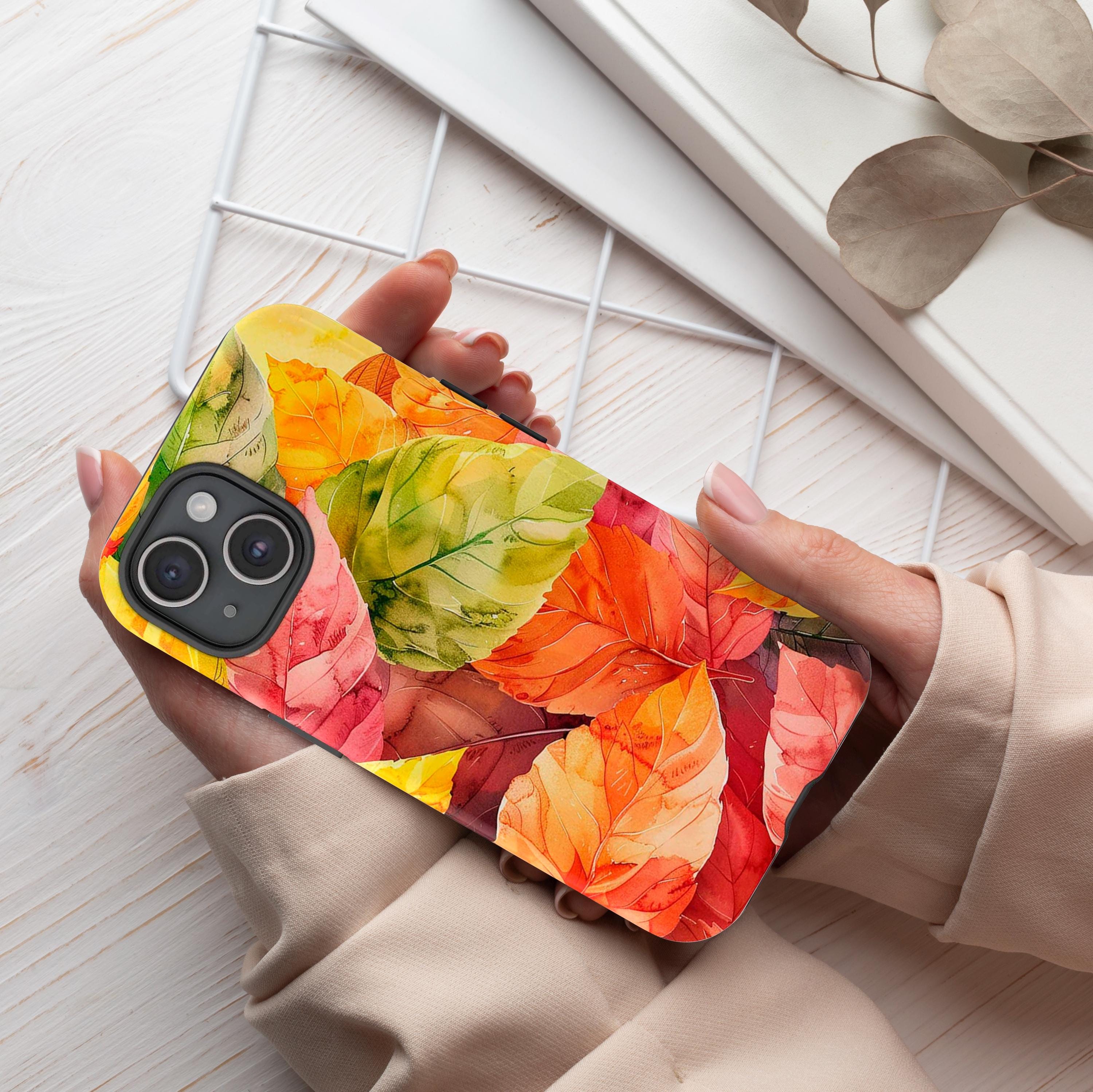 Watercolor Fall Leaves Phone Case Autumn Cover Phone Case for iPhone 16 15 14 13 Pro Max Plus/Samsung S25, Best Fall Gift, Magsafe, 410.1