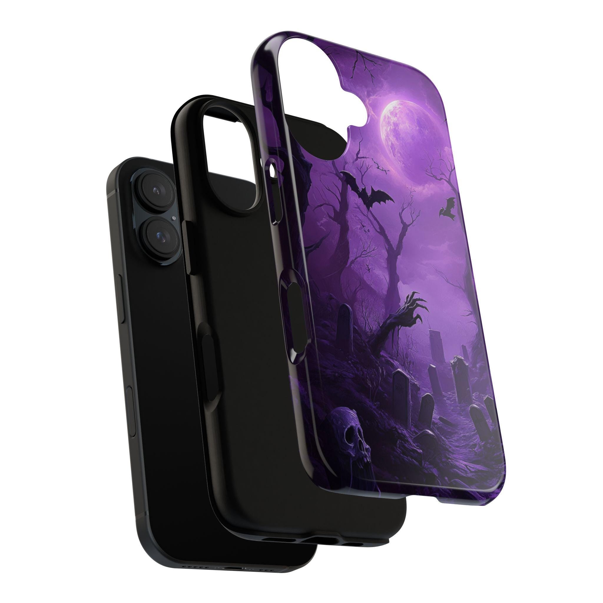 Mystic Halloween Phone Case, Skull & Full Moon Case, Purple Spooky Gothic Cover for iPhone 16 15 14 Tough or Magsafe, Samsung, 475.3
