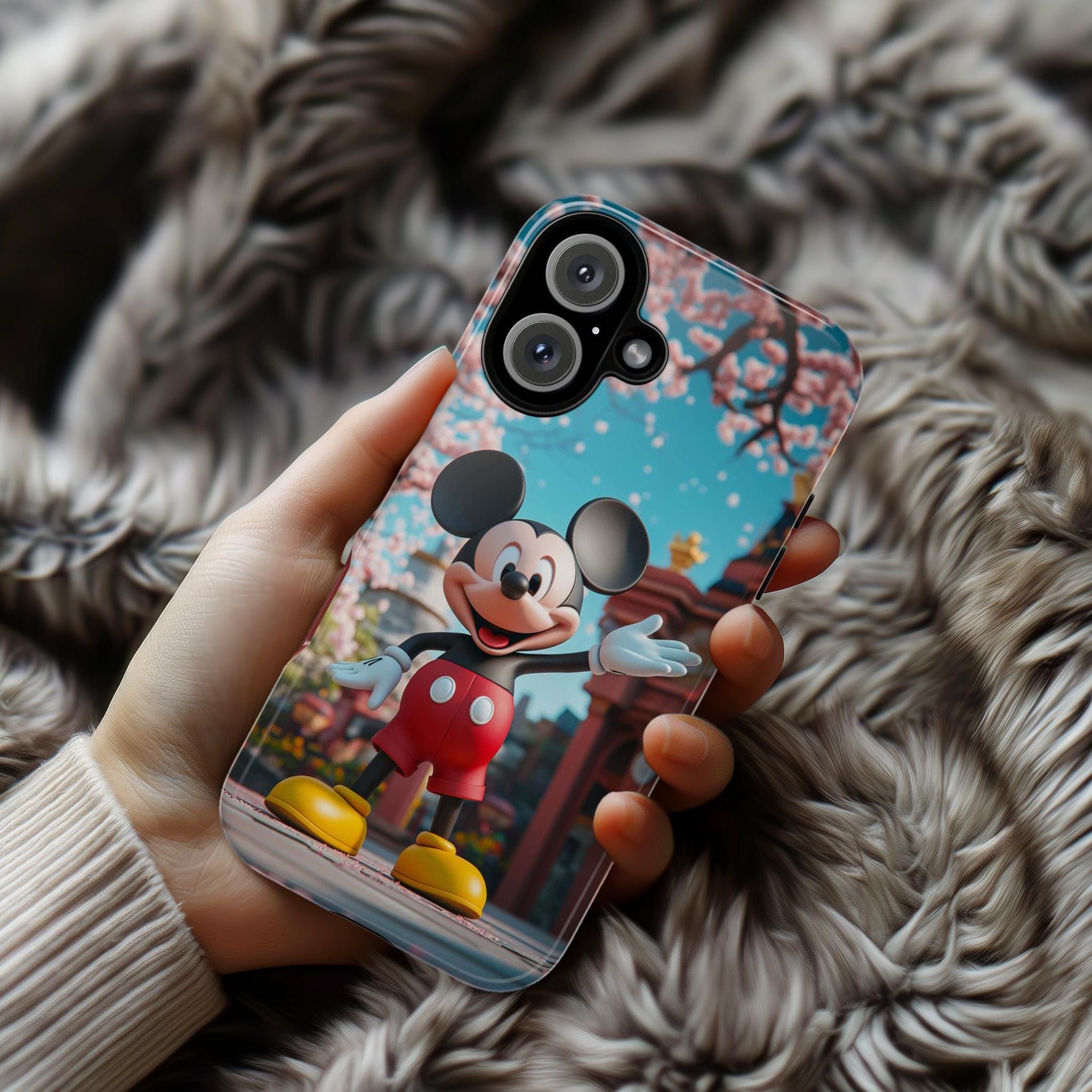 Japanese Cherry Blossom Mickey Mouse Phone Case, 3D Tokyo Disneyland Phone Cover for iPhone 16, 15, 14, 13 Magsafe & Samsung, Pixel, 442.44