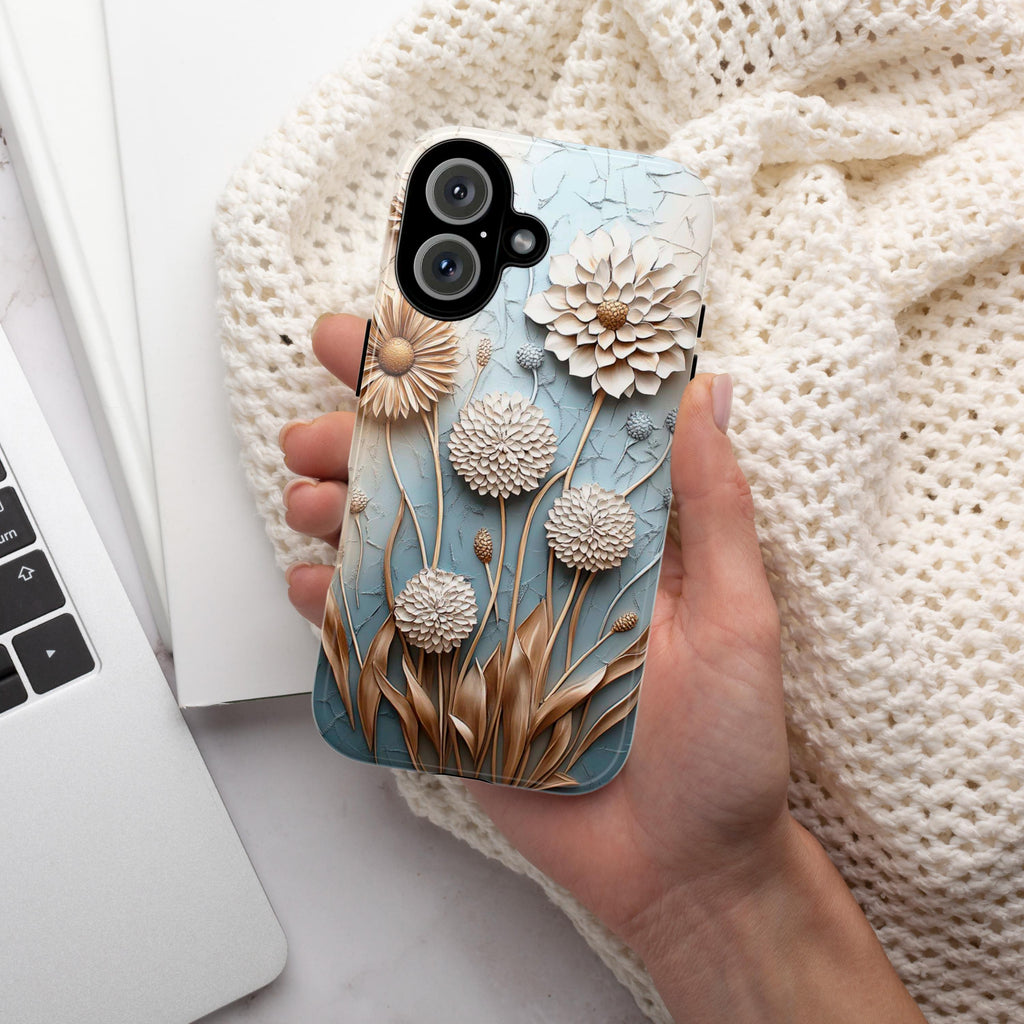 3D Art Pastel Florwers Phone Case, Delicate Floral Dandelion Design Phone Cover for iPhone 16 15 14 13 Magsafe, Samsung S25, 439.35