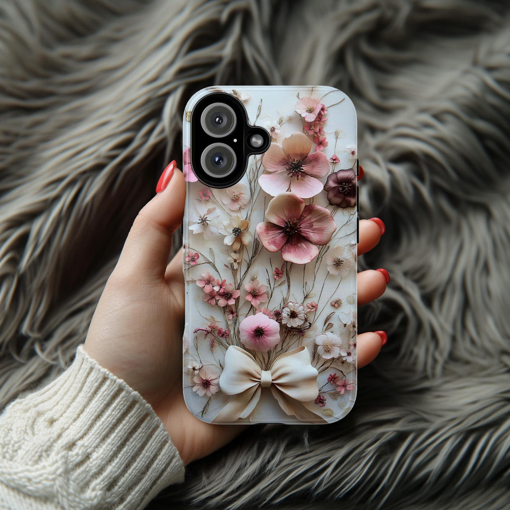 Spring Floral & Bow Phone Case, Pastel Bloom 3D Design, Coquette Case for iPhone 16 15 14 13 Pro Max Plus Magsafe, Samsung S24, 439.46