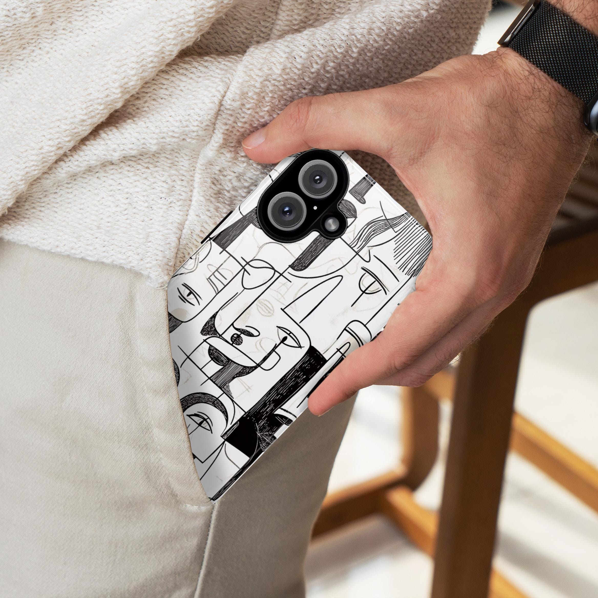Minimalist Abstract Cubist Phone Case, Picasso-Inspired Art Cover, Modern Artistic Line Art Case for iPhone 16, Samsung S25, Pixel 9, 474.1
