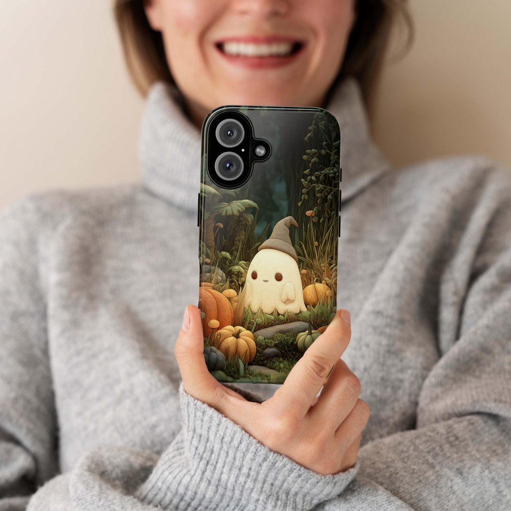 Fall Ghost Phone Case, Pumpkins & Forest Cover, Autumn Halloween Spooky Vibes for iPhone 16 15 14 Tough or Magsafe, Samsung, 475.12