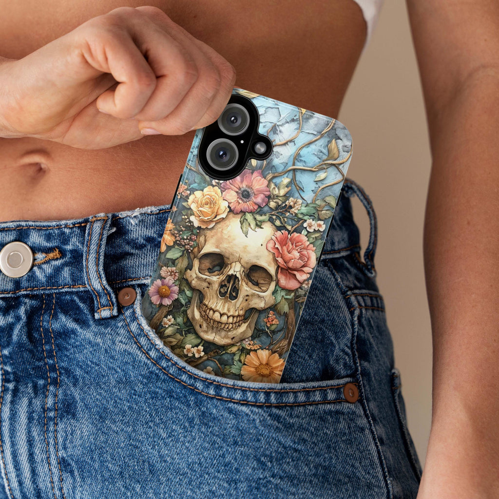 Anatomy Floral Skeleton Dia de los Muertos Phone Case, Anatomical Art Flowers & Skeleton Phone Cover for iPhone 16, Samsung S24, 435.6