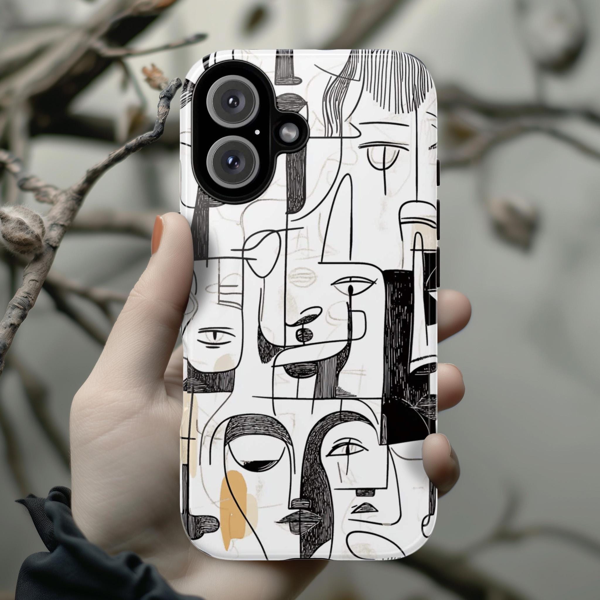 Minimalist Abstract Cubist Phone Case, Picasso-Inspired Art Cover, Modern Artistic Line Art Case for iPhone 16, Samsung S25, Pixel 9, 474.1