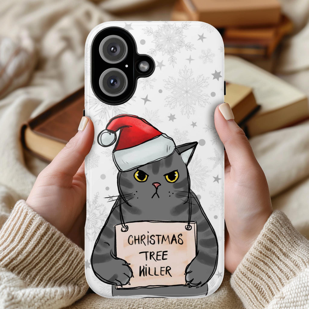 Christmas Tree Killer Phone Case, Meowy Catmas Phone Cover, Cat Lover Case for iPhone 16 15 14 13 Pro Max Plus, Samsung S25, 172
