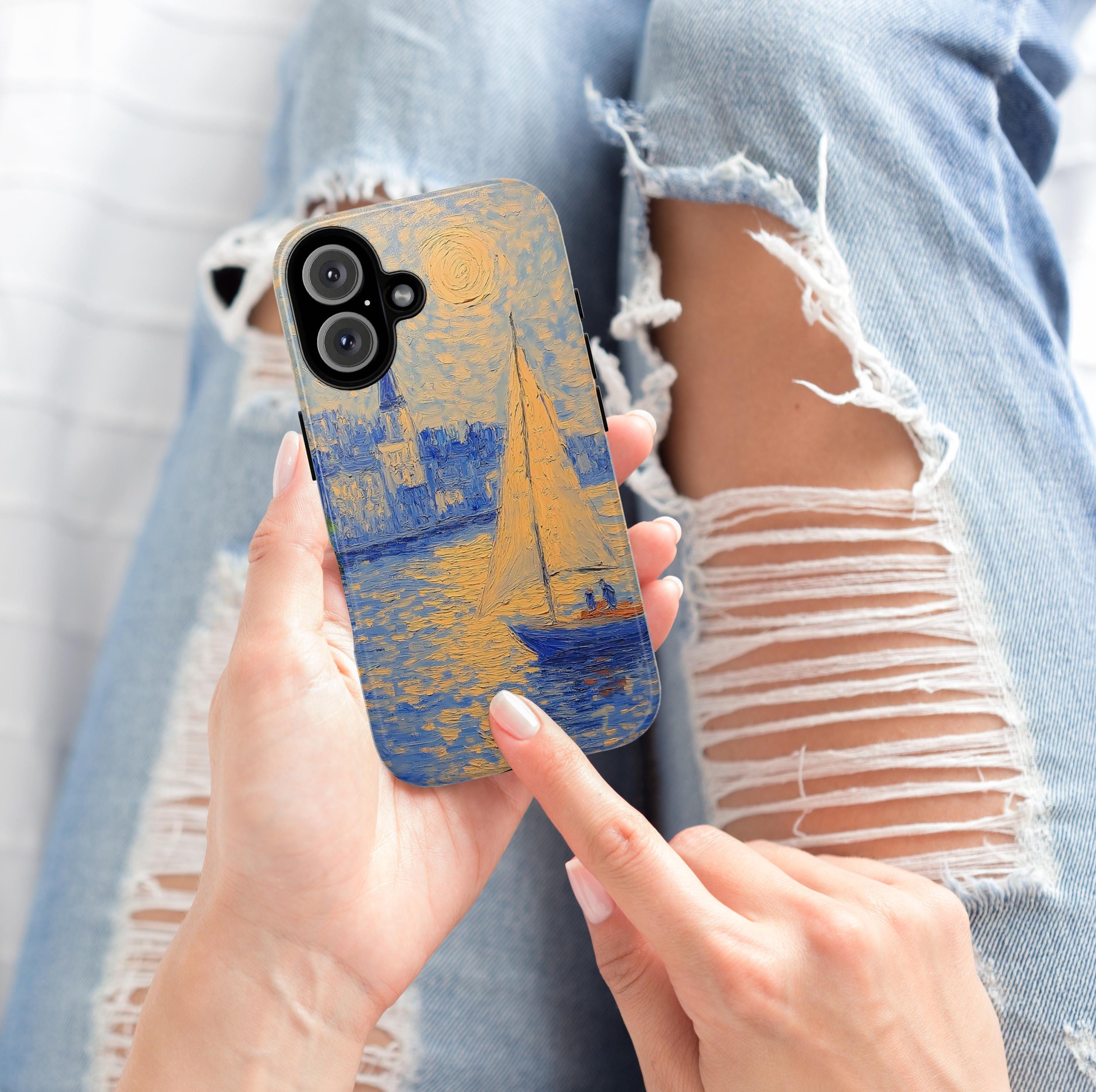 Sailing Boat Phone Case, Monet Style Sea Tough iPhone 16 Cover, Nautical Beach Accessories, Ocean Lovers Gift, Galaxy S25, 412.3
