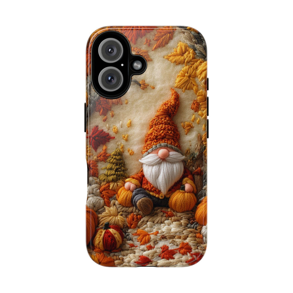 Fall Gnome Embroidery MagSafe Phone Case, Cozy Autumn Design with Fall Leaves and Pumpkins Case i Phone 15 14 13 12 / Samsung S24, 452.1